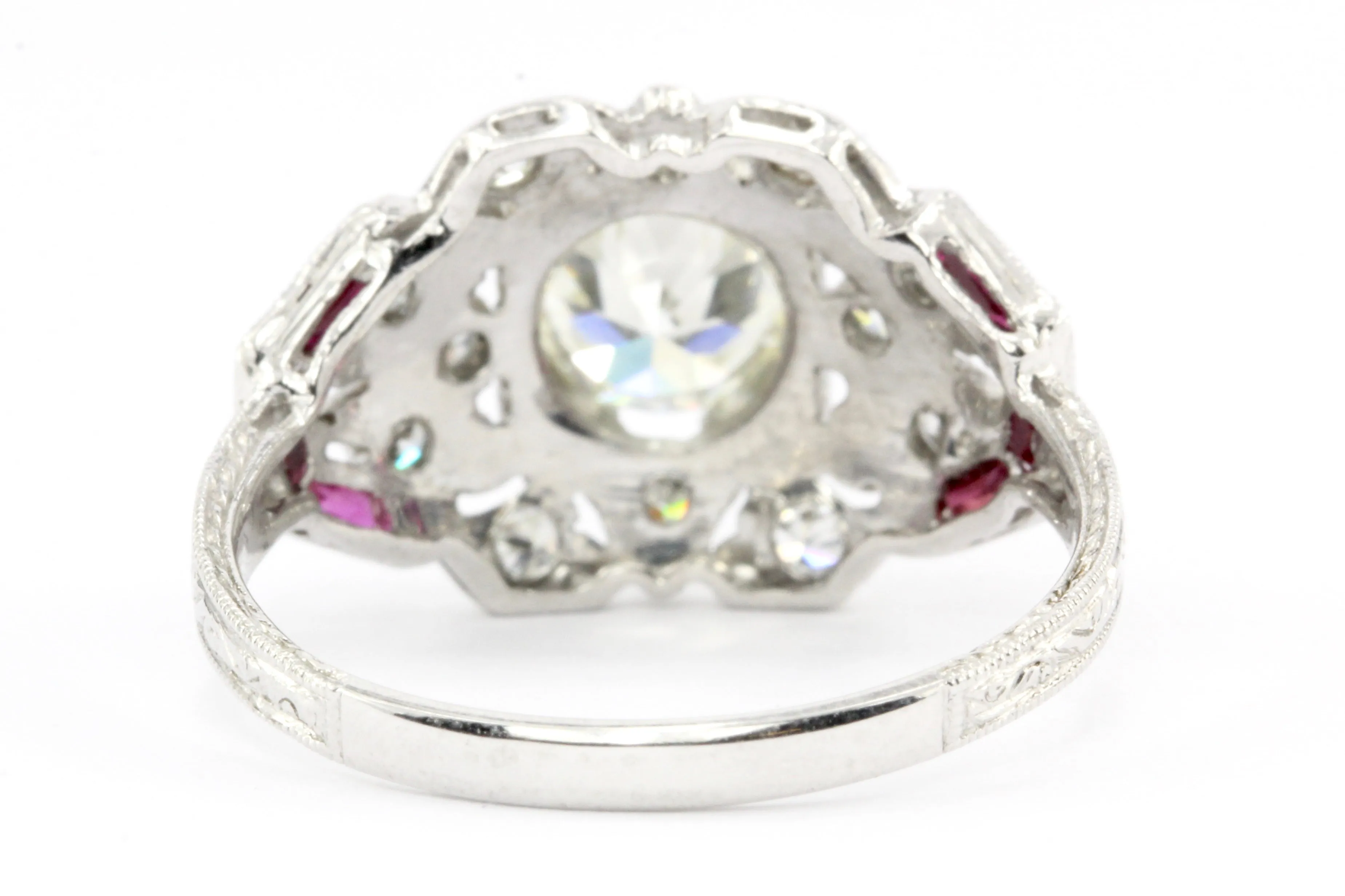 Art Deco Platinum Diamond and French Cut Ruby Ring c.1920