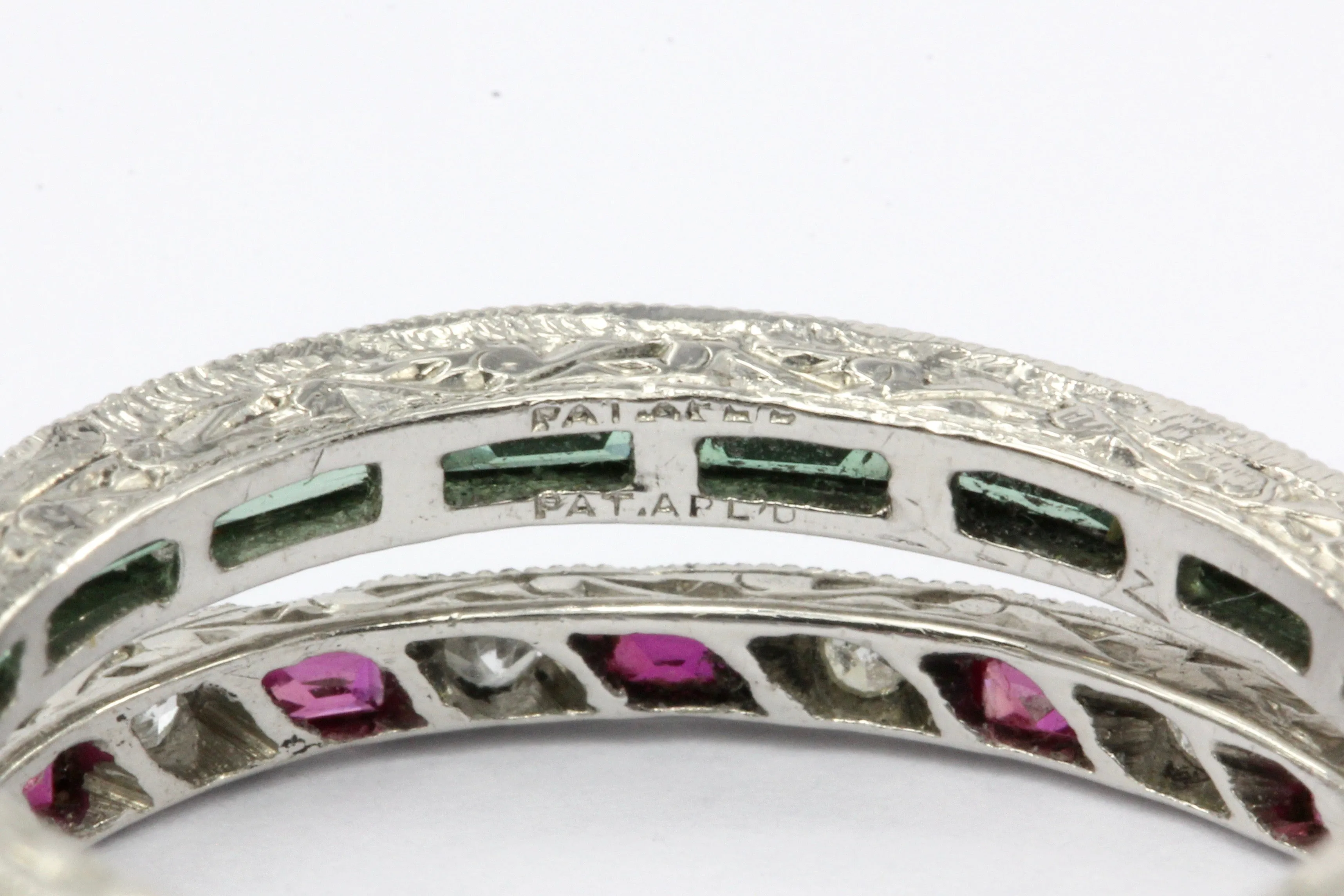 Art Deco Platinum Diamond Emerald Sapphire Ruby Flip Swivel Ring Eternity Band