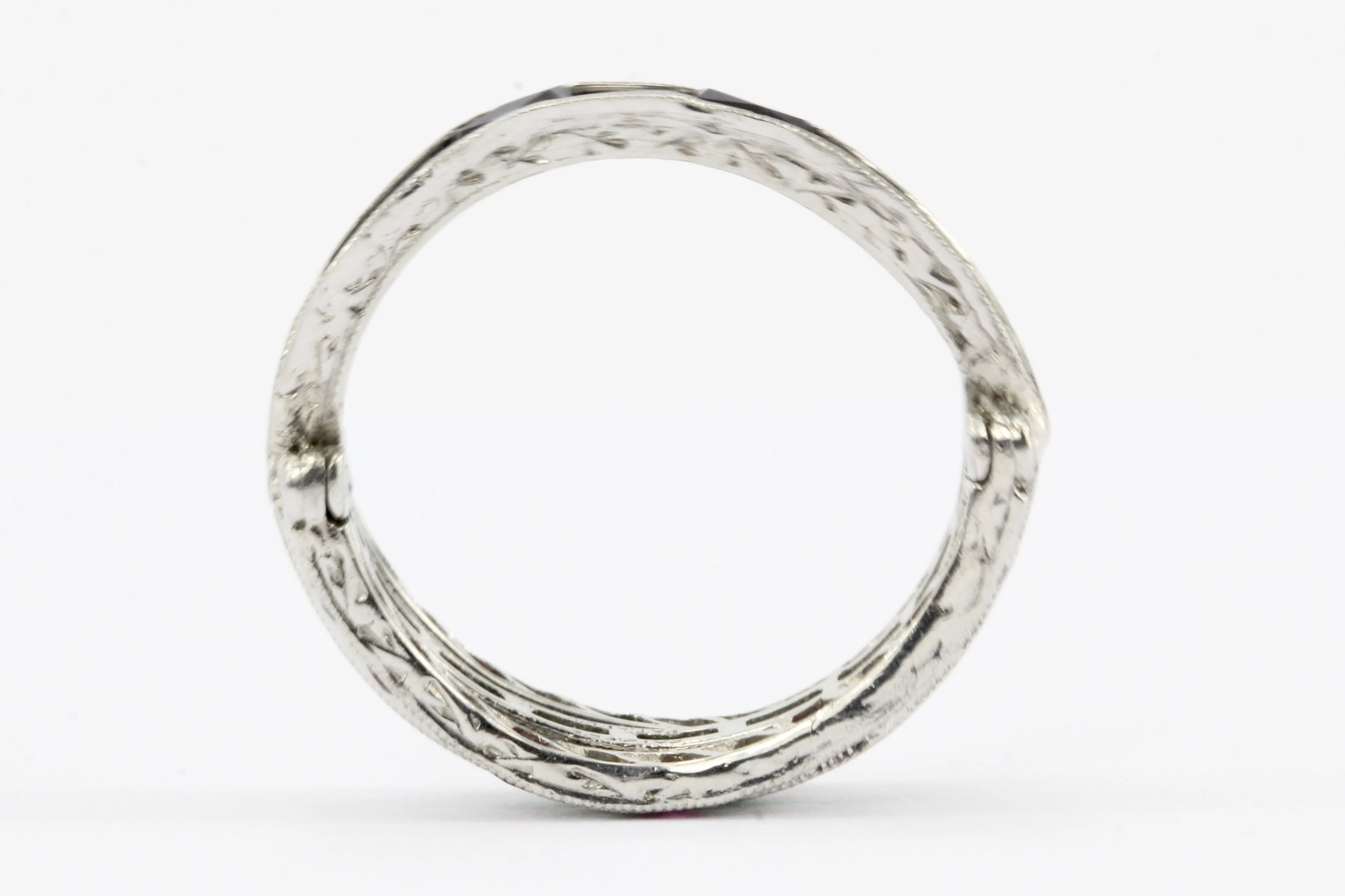 Art Deco Platinum Diamond Emerald Sapphire Ruby Flip Swivel Ring Eternity Band