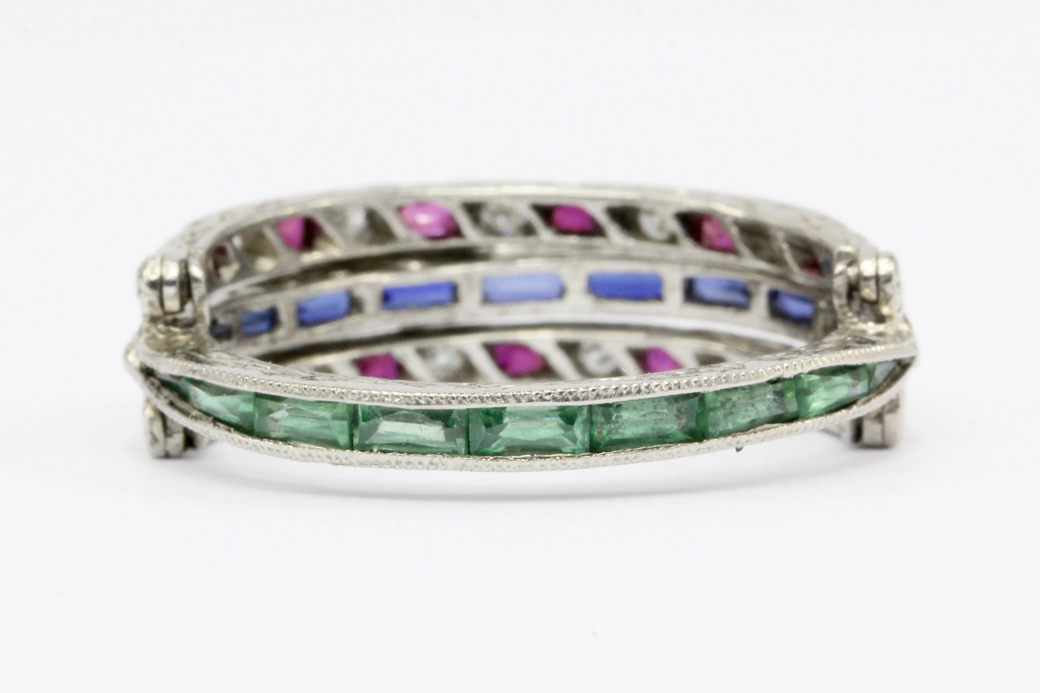 Art Deco Platinum Diamond Emerald Sapphire Ruby Flip Swivel Ring Eternity Band