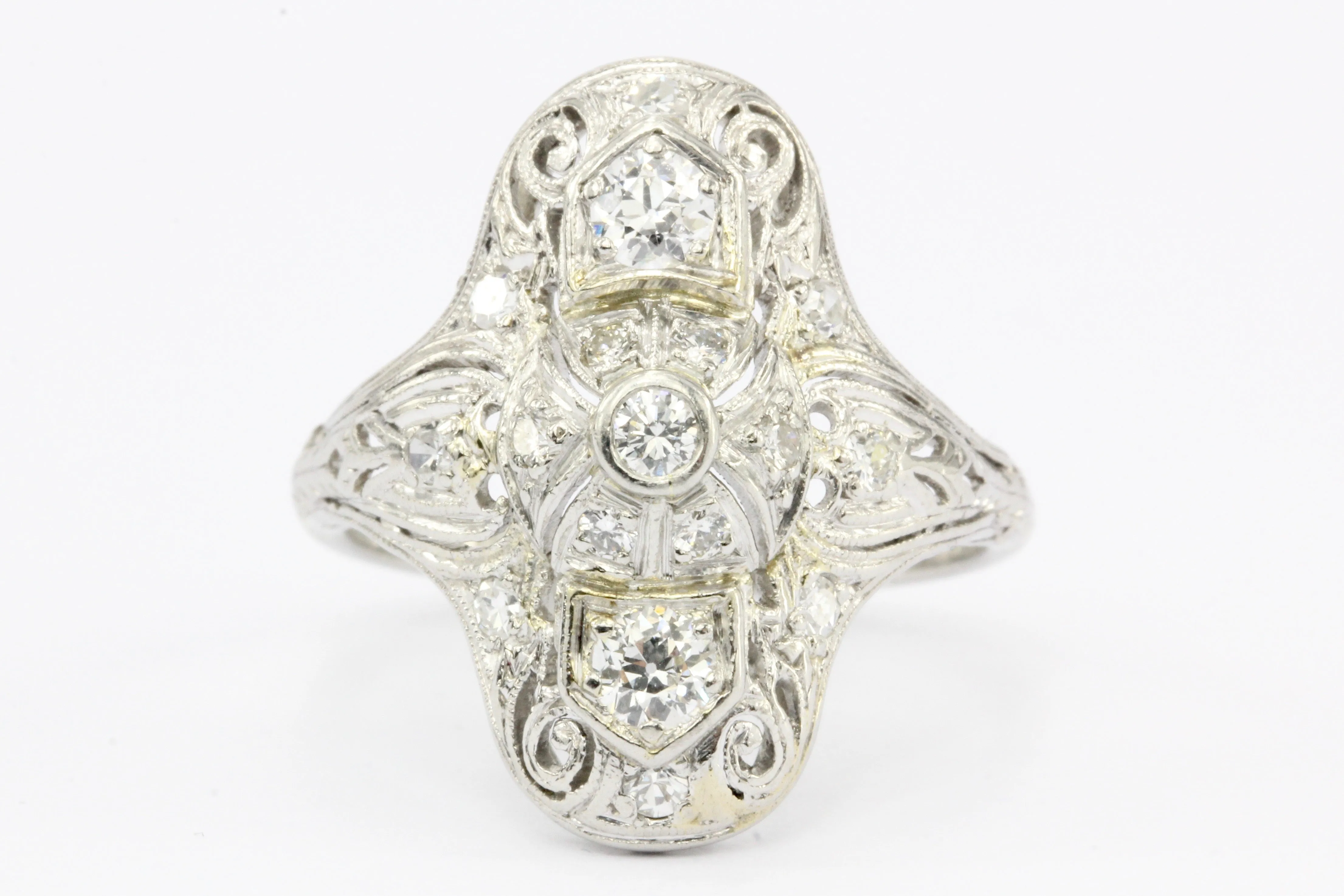 Art Deco Platinum Diamond Filigree Ring c.1930's