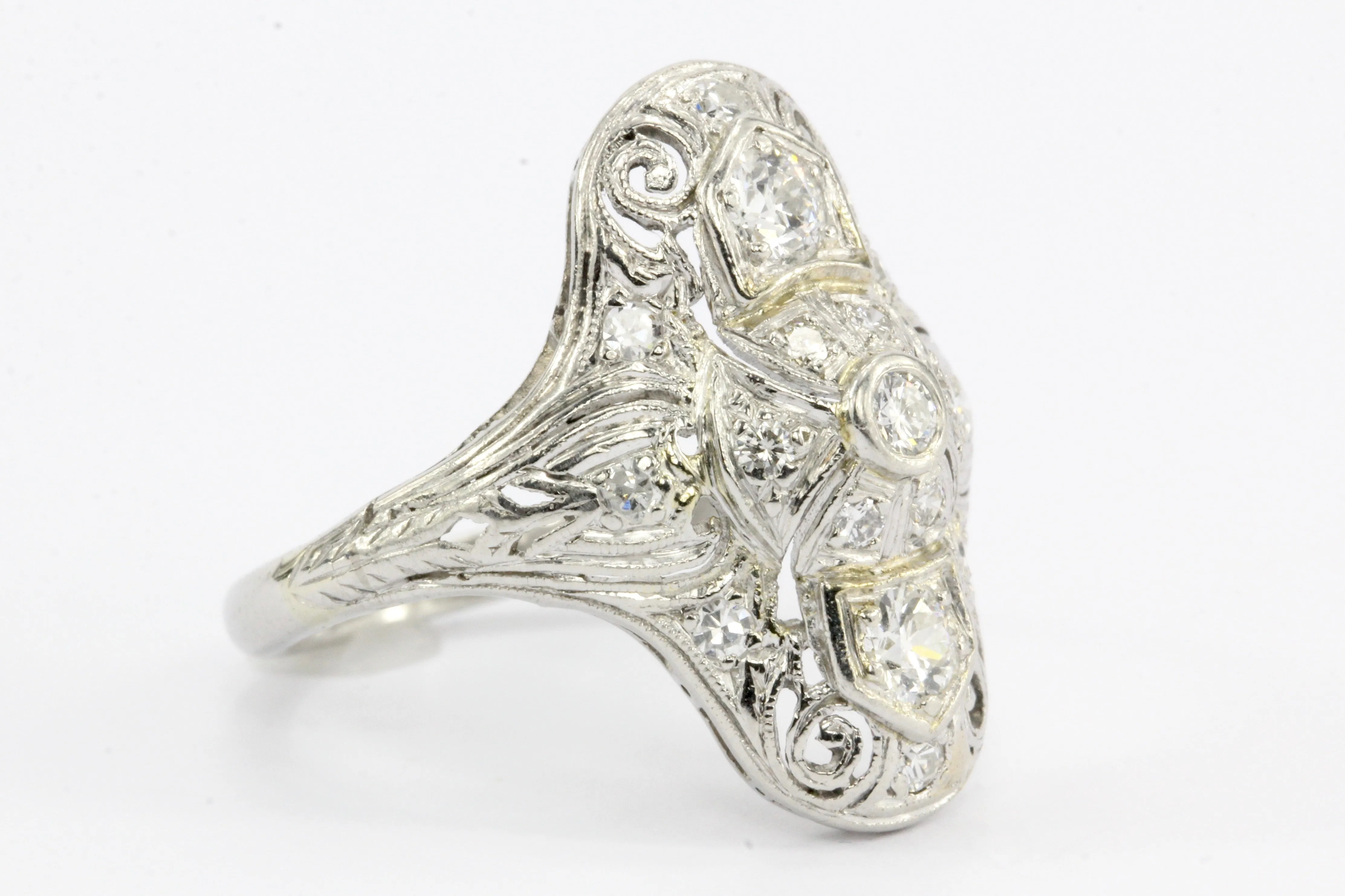 Art Deco Platinum Diamond Filigree Ring c.1930's