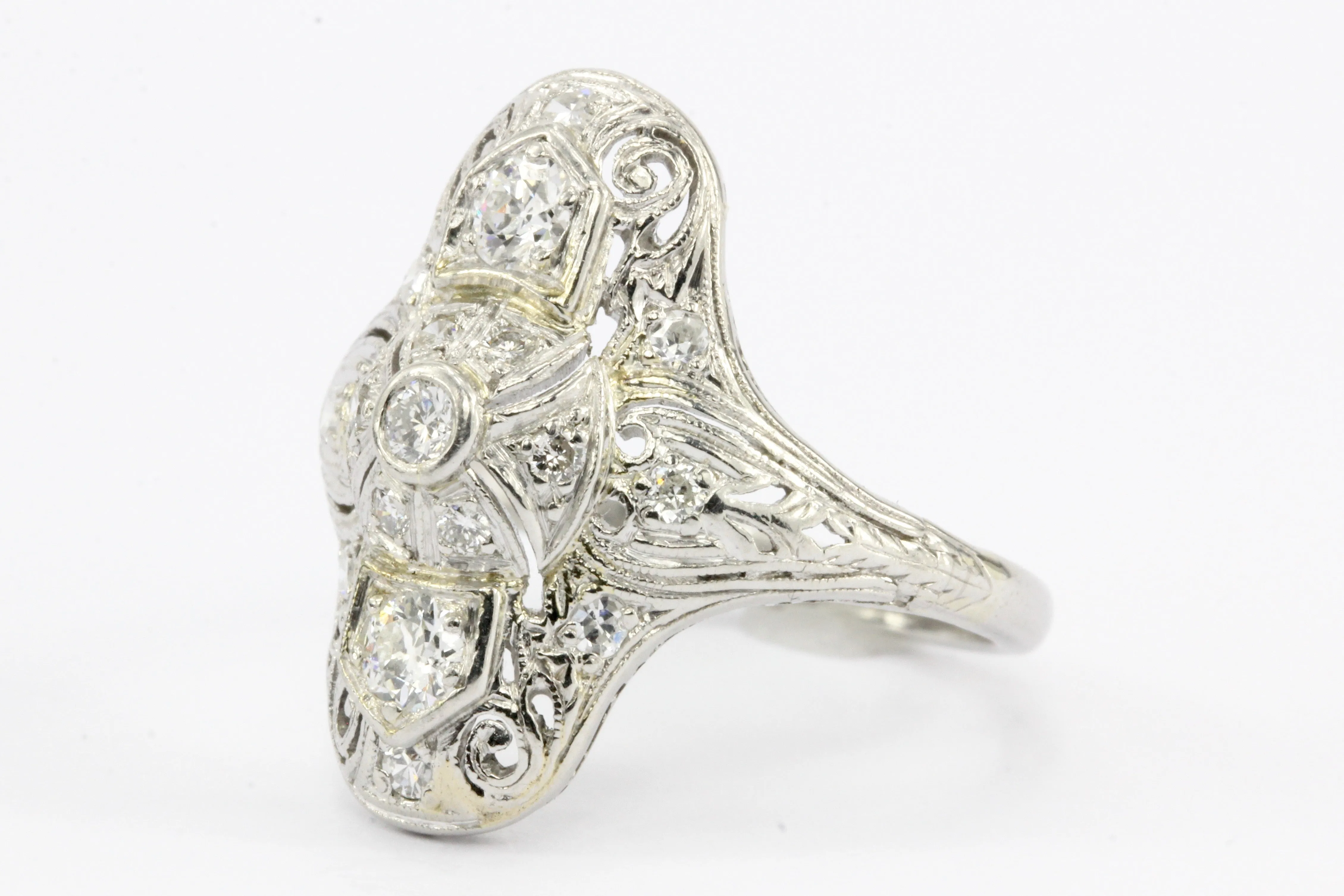 Art Deco Platinum Diamond Filigree Ring c.1930's