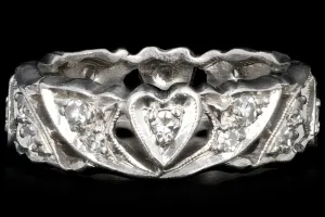 Art Deco Platinum Diamond Heart Motif Eternity Band Size 6
