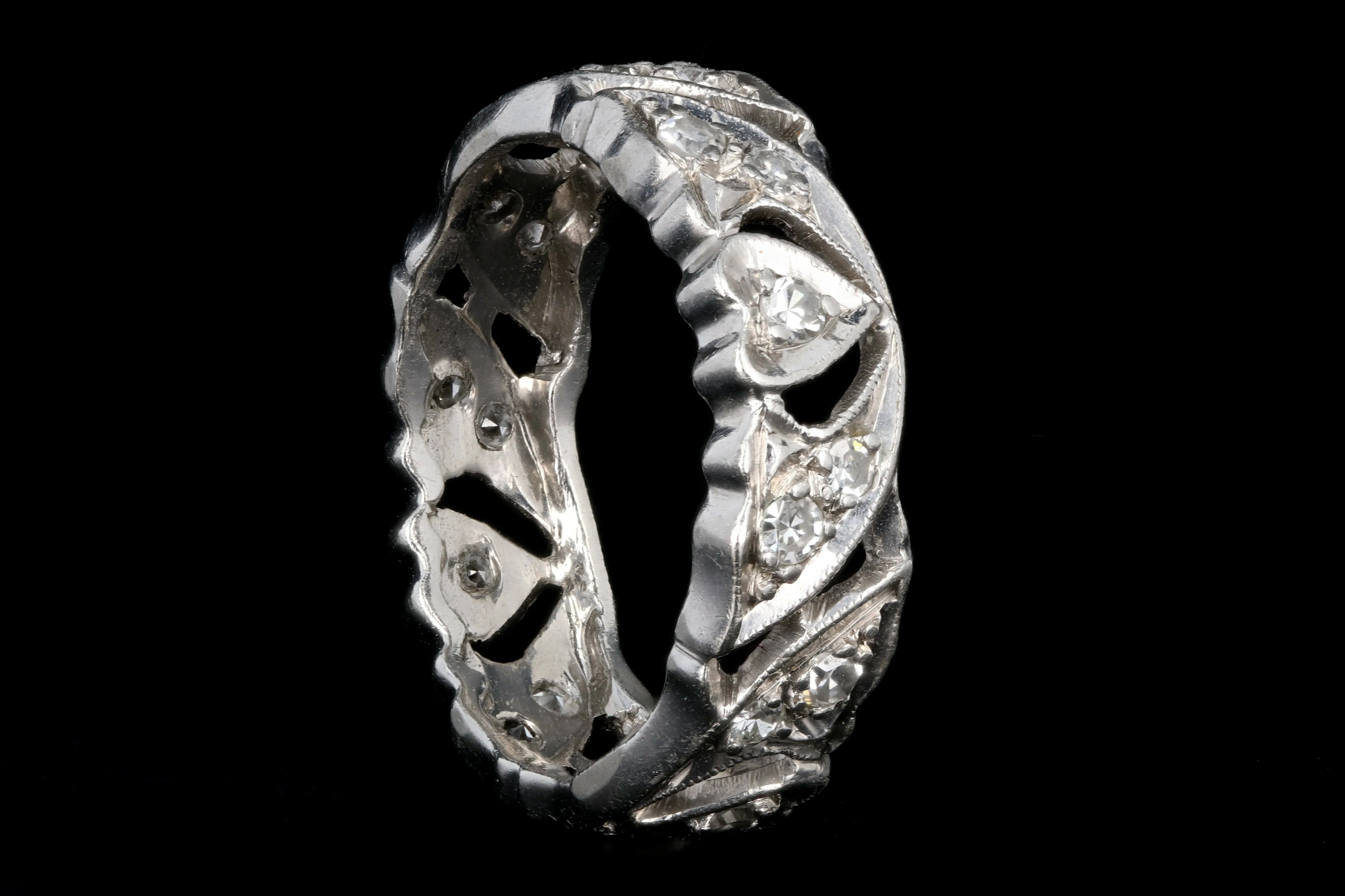 Art Deco Platinum Diamond Heart Motif Eternity Band Size 6