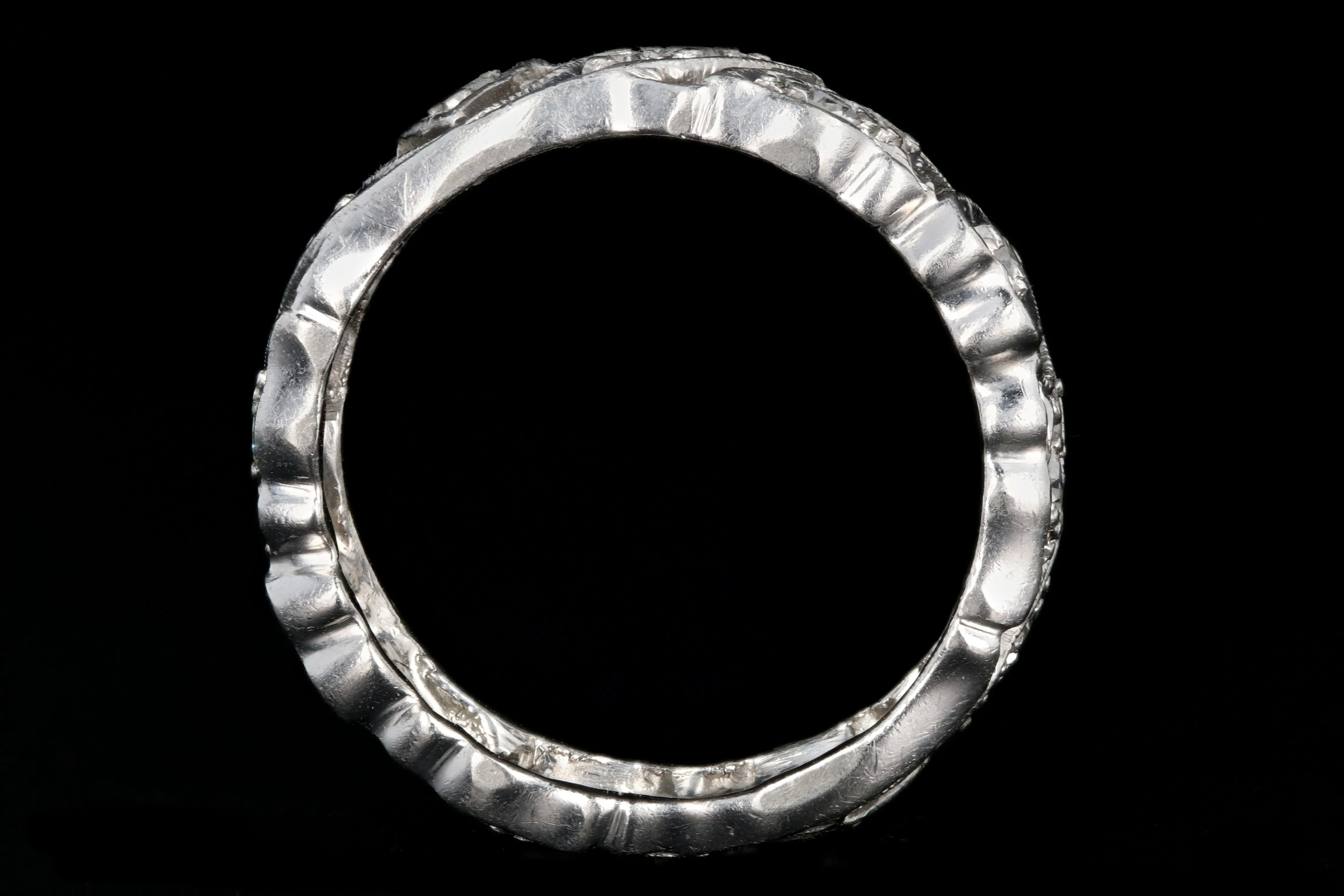 Art Deco Platinum Diamond Heart Motif Eternity Band Size 6