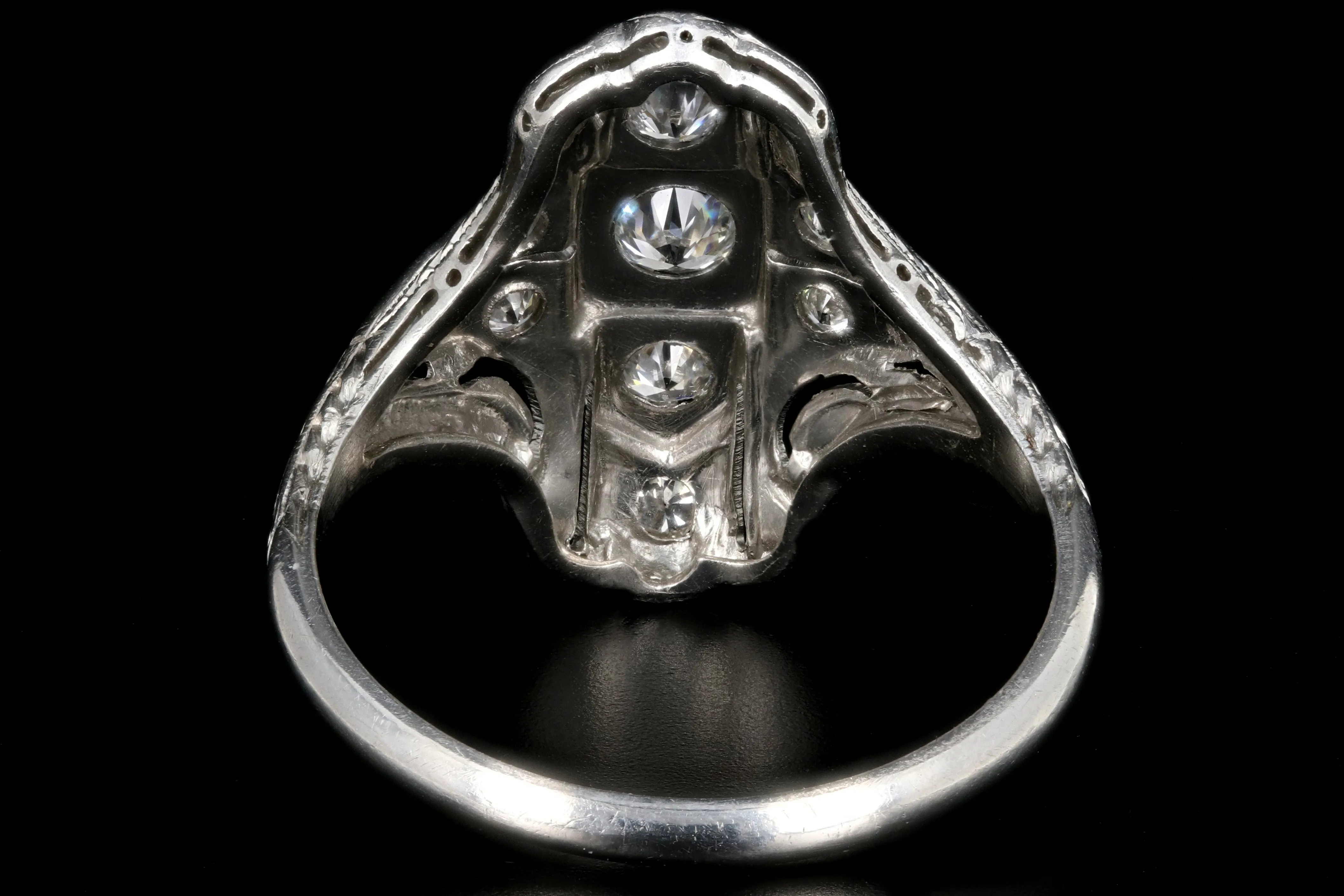 Art Deco Platinum Diamond Shield Ring Size 5.75
