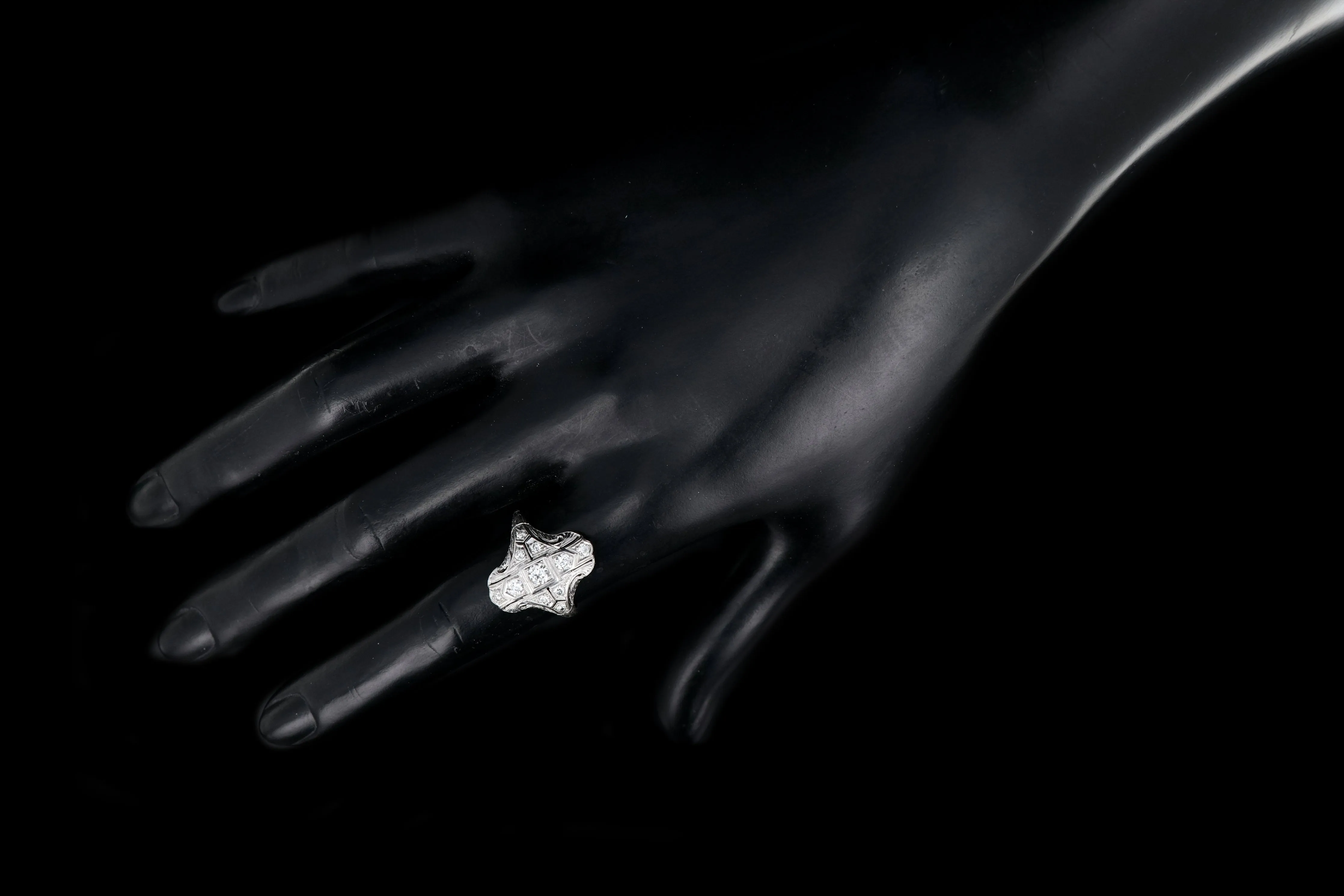 Art Deco Platinum Diamond Shield Ring Size 5.75