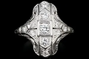 Art Deco Platinum Diamond Shield Ring Size 5.75