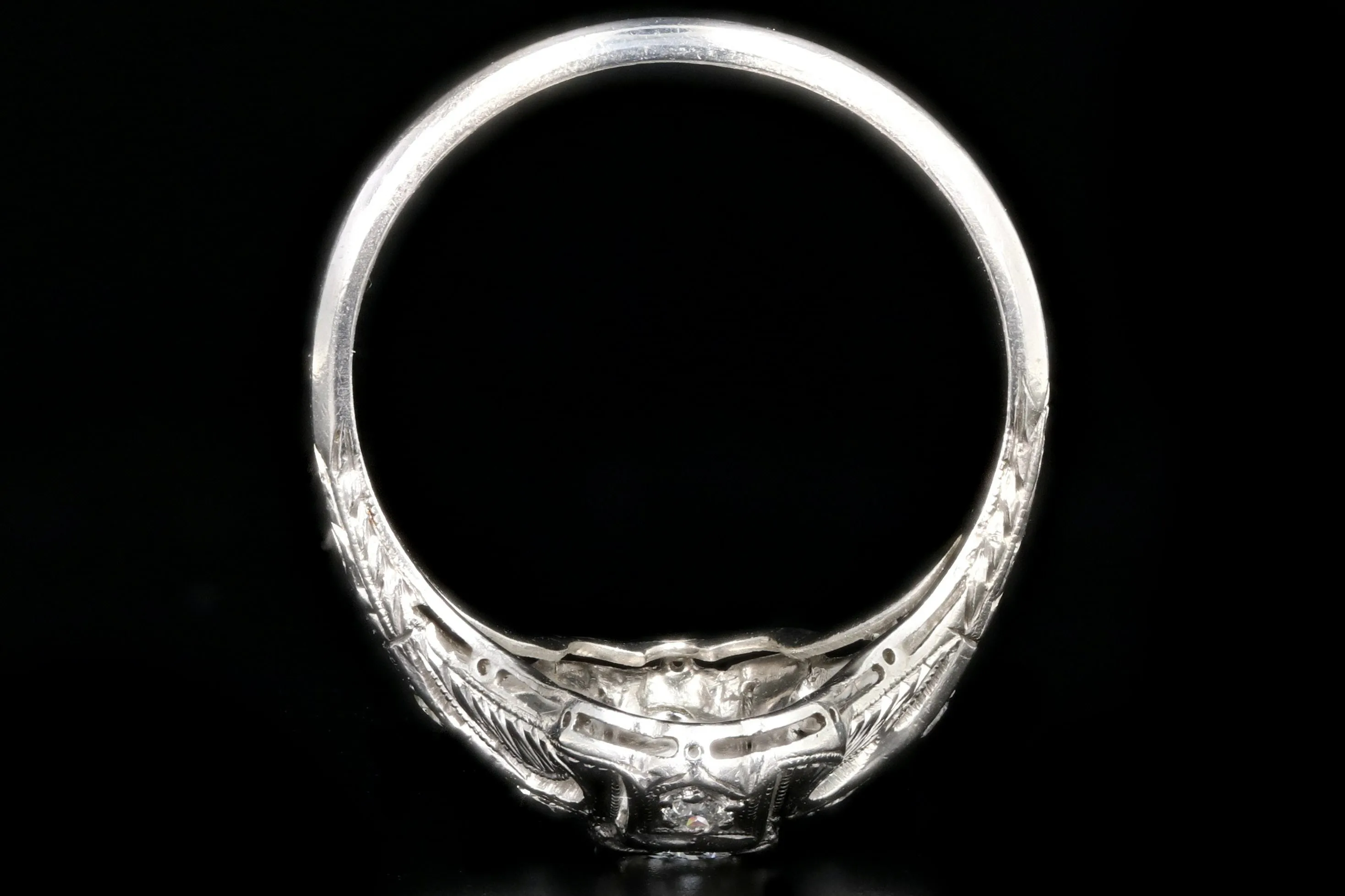 Art Deco Platinum Diamond Shield Ring Size 5.75