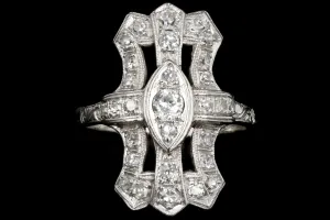Art Deco Platinum Diamond Shield Ring Size 6.5