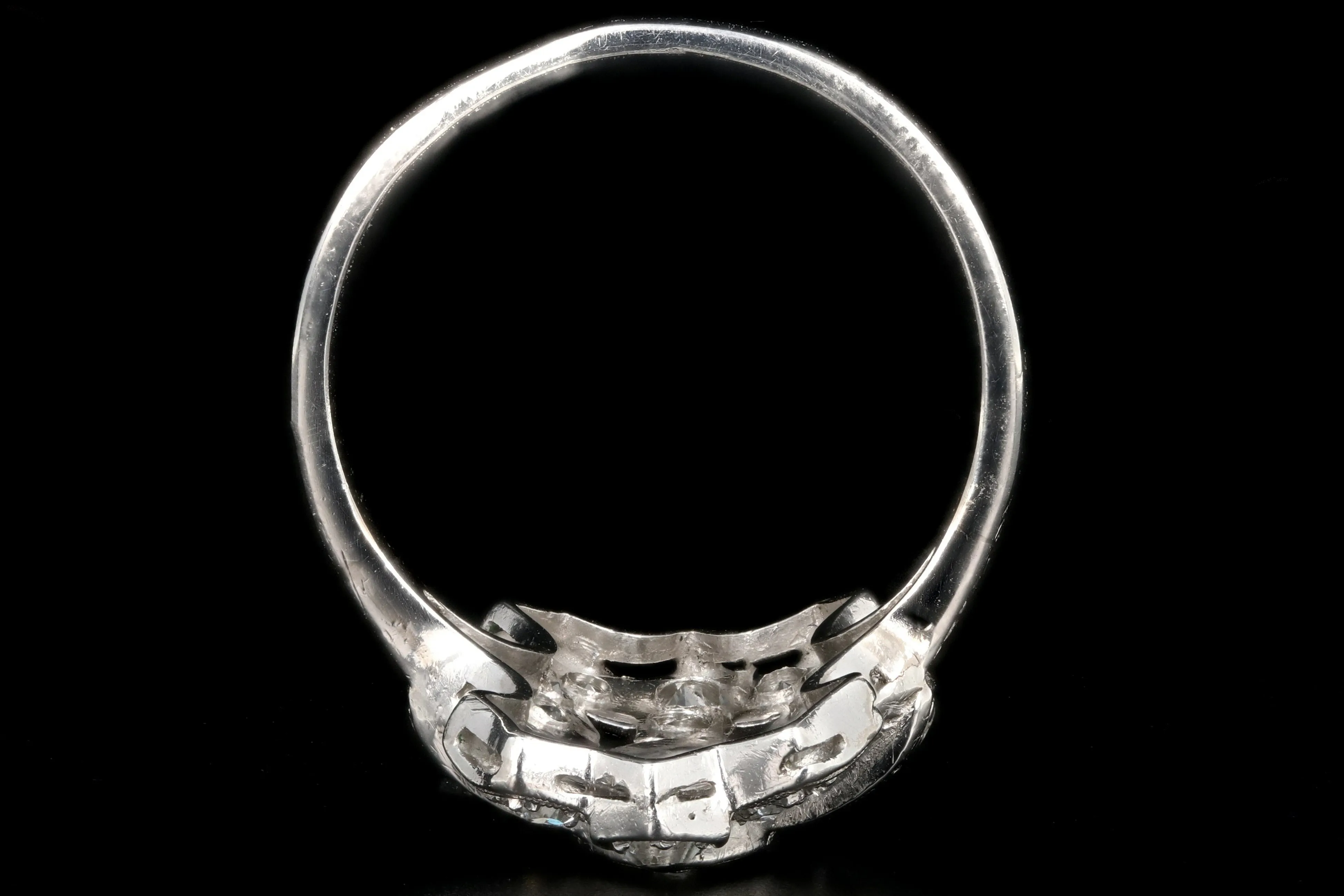 Art Deco Platinum Diamond Shield Ring Size 6.5
