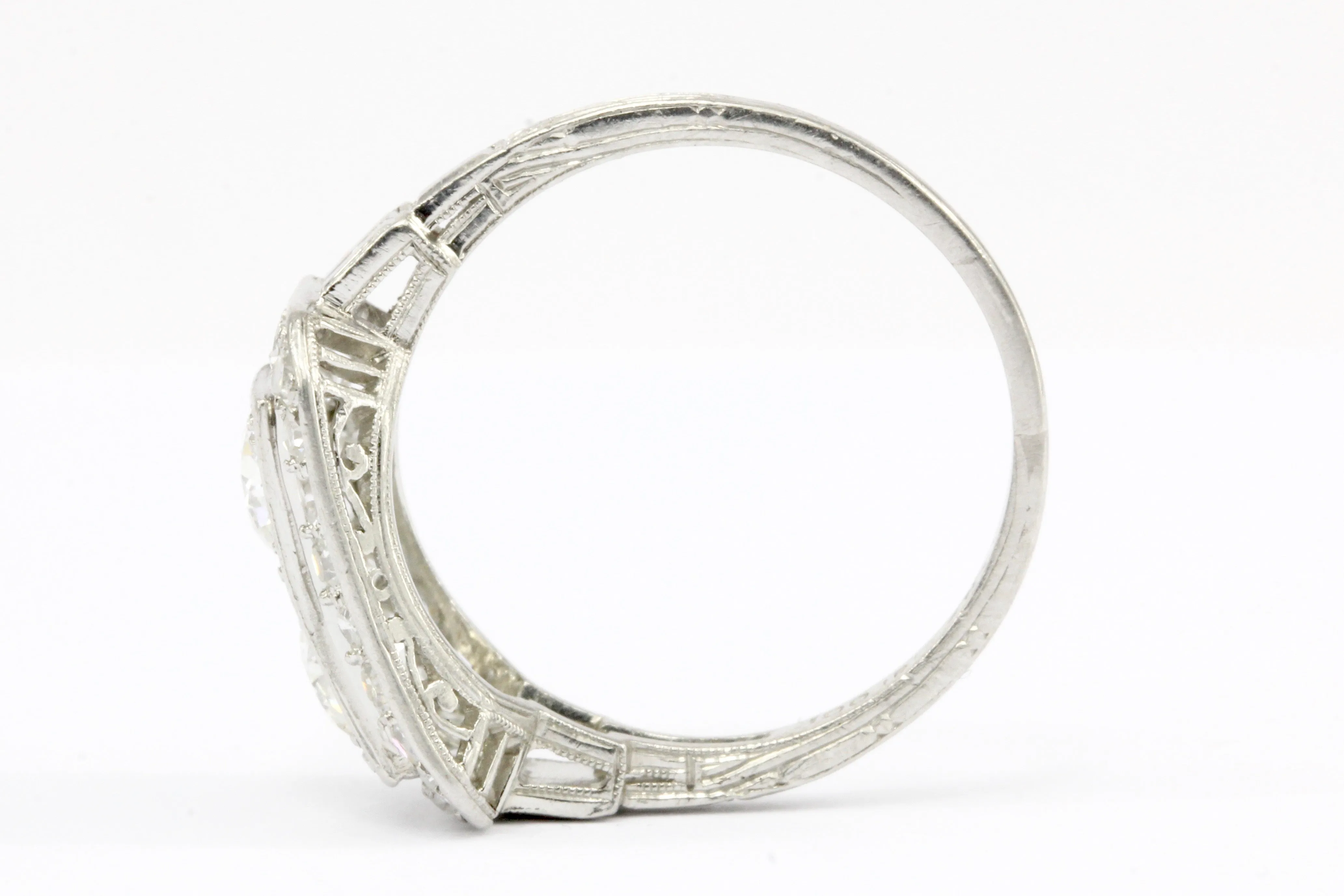 Art Deco Platinum Double Diamond Toi et Moi Ring Size 5.75