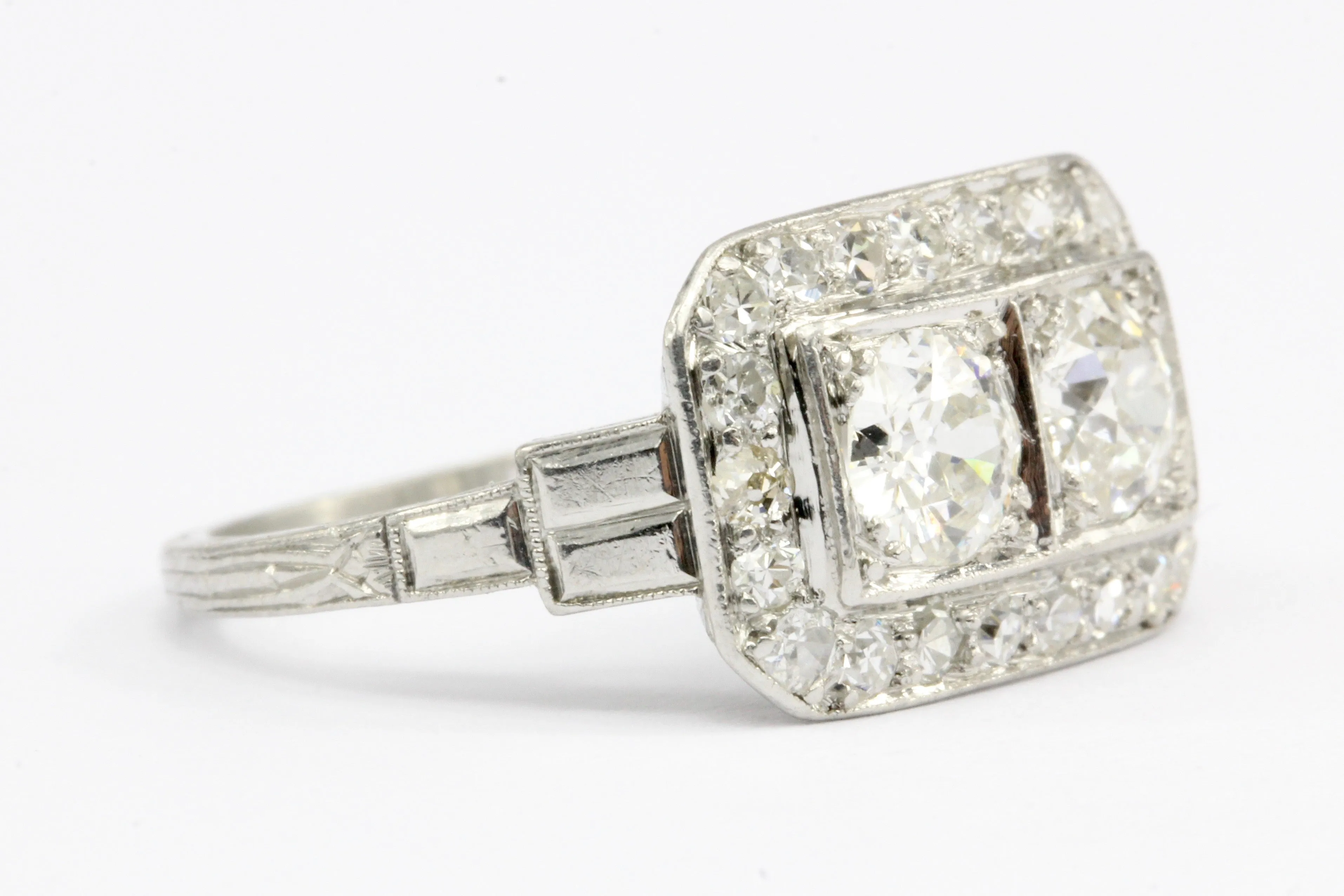 Art Deco Platinum Double Diamond Toi et Moi Ring Size 5.75