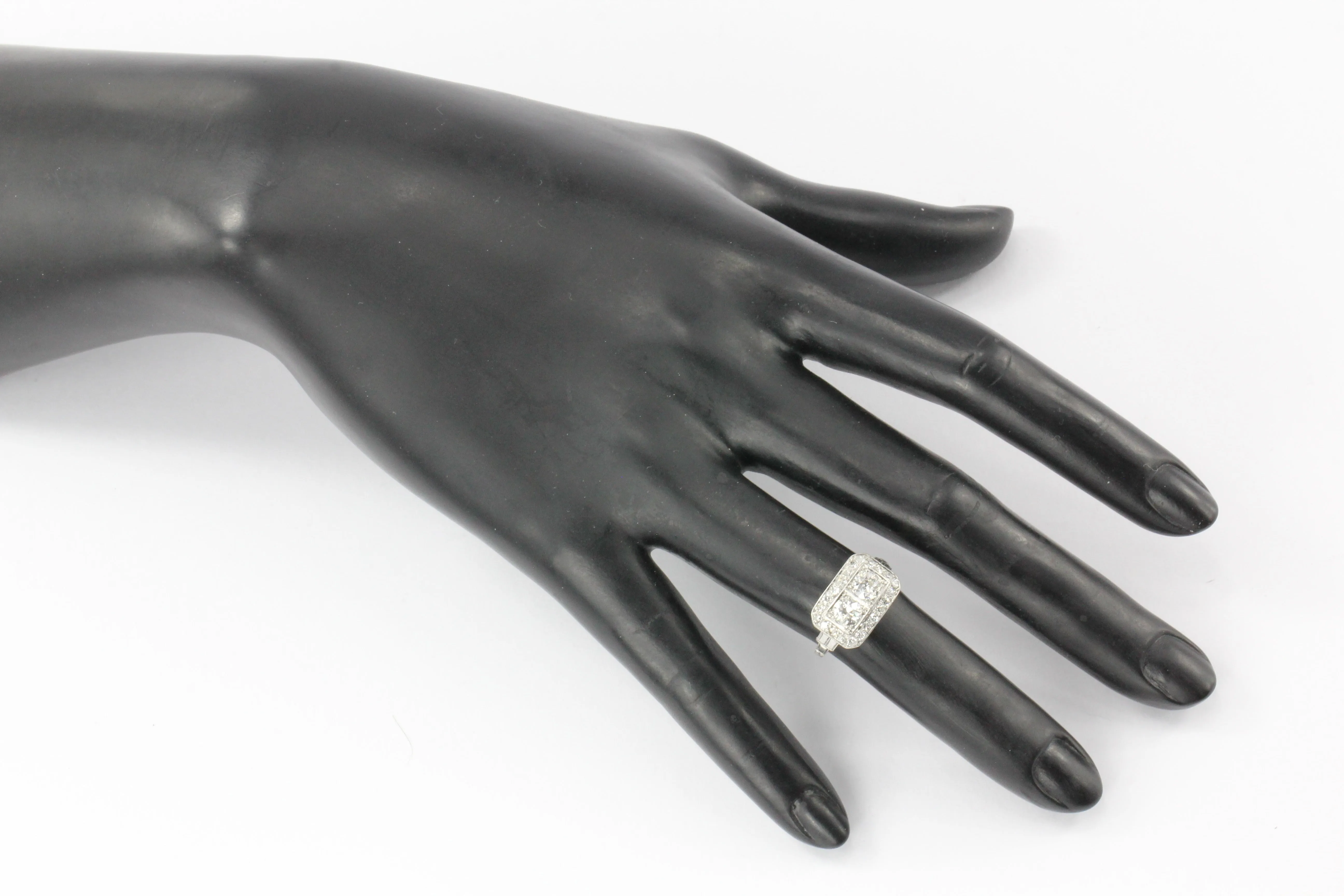 Art Deco Platinum Double Diamond Toi et Moi Ring Size 5.75
