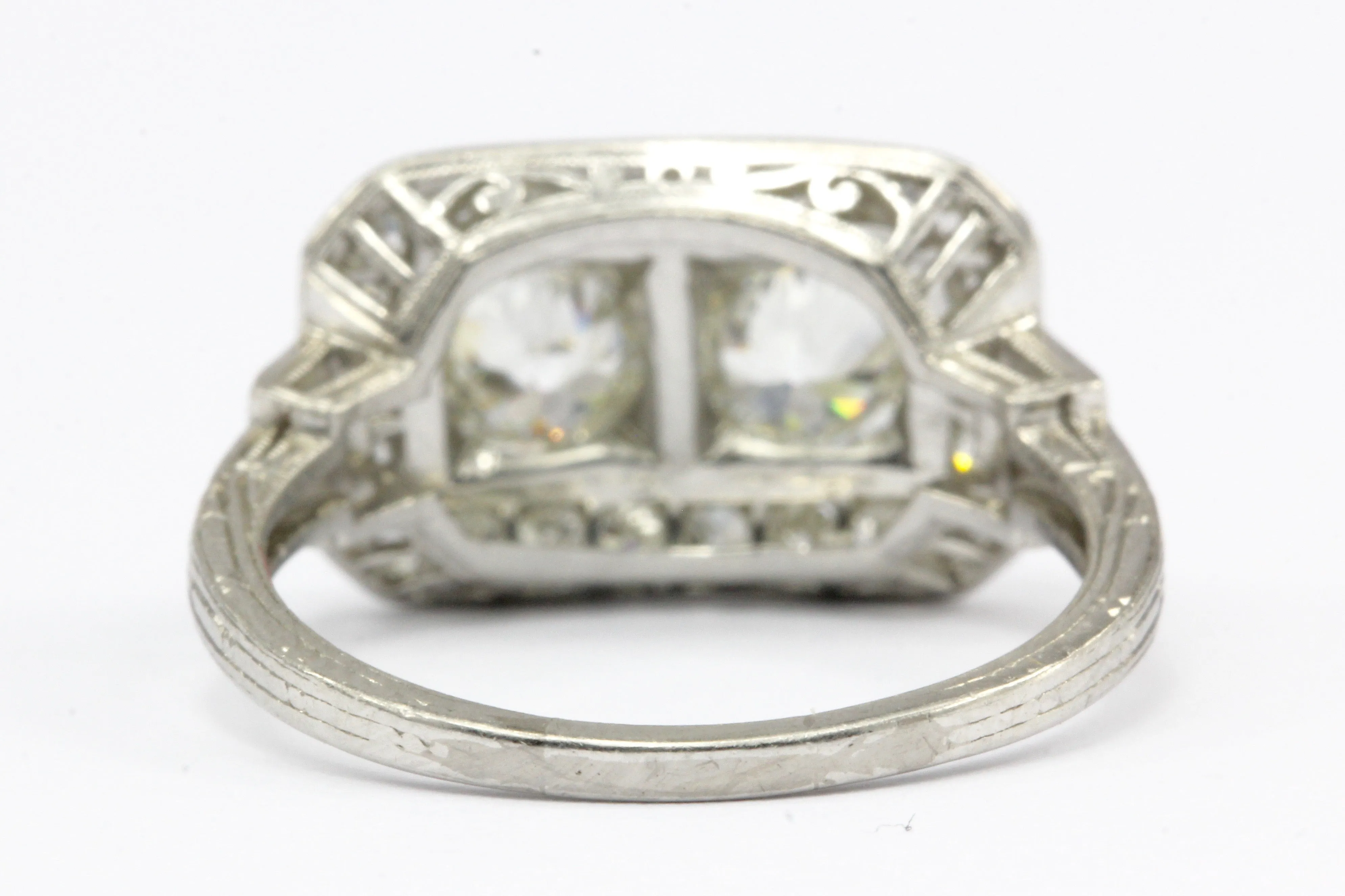 Art Deco Platinum Double Diamond Toi et Moi Ring Size 5.75