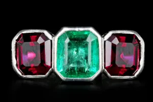 Art Deco Platinum Emerald & Almandine Garnet Ring