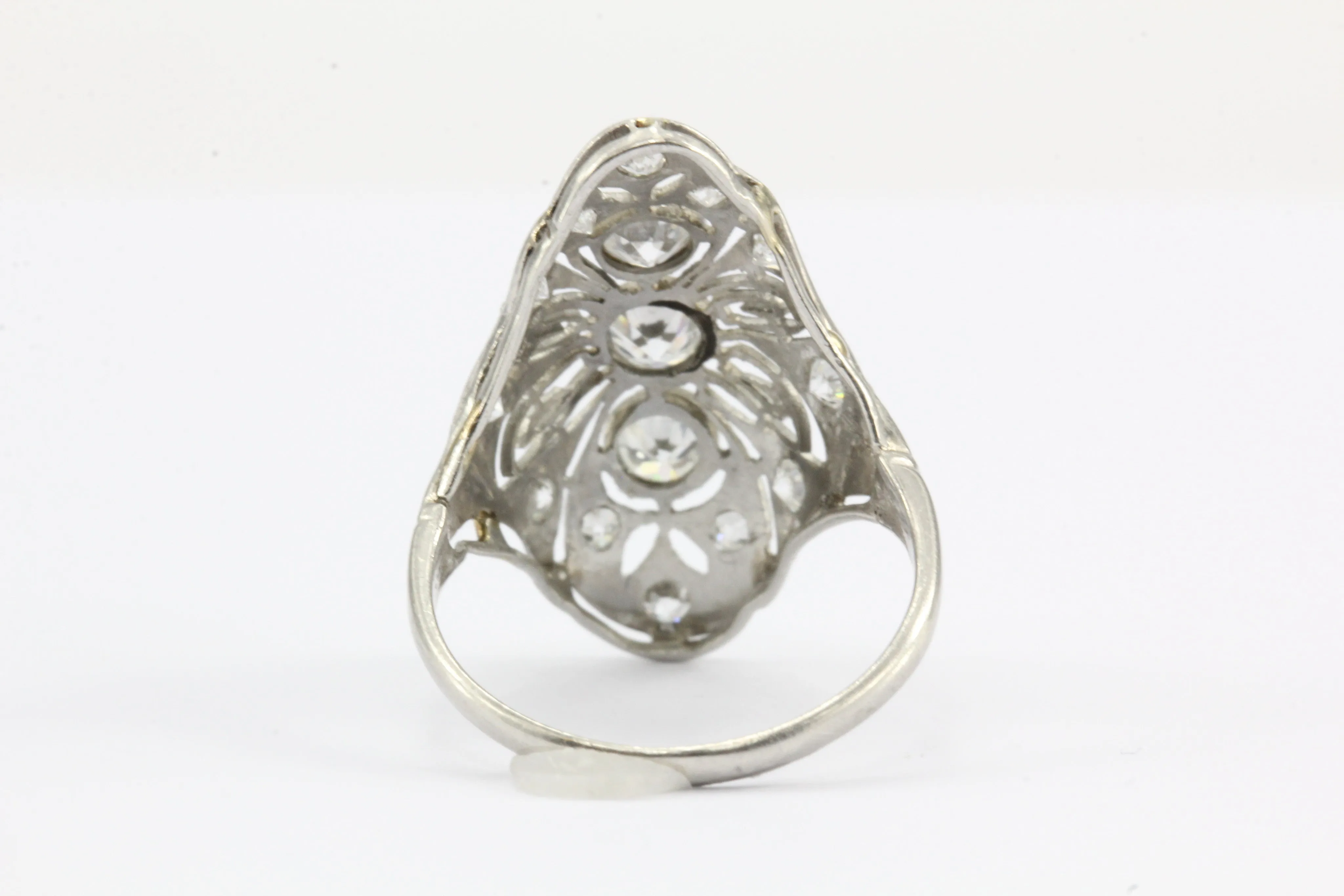 Art Deco Platinum Filigree Old European Diamond Shield Ring