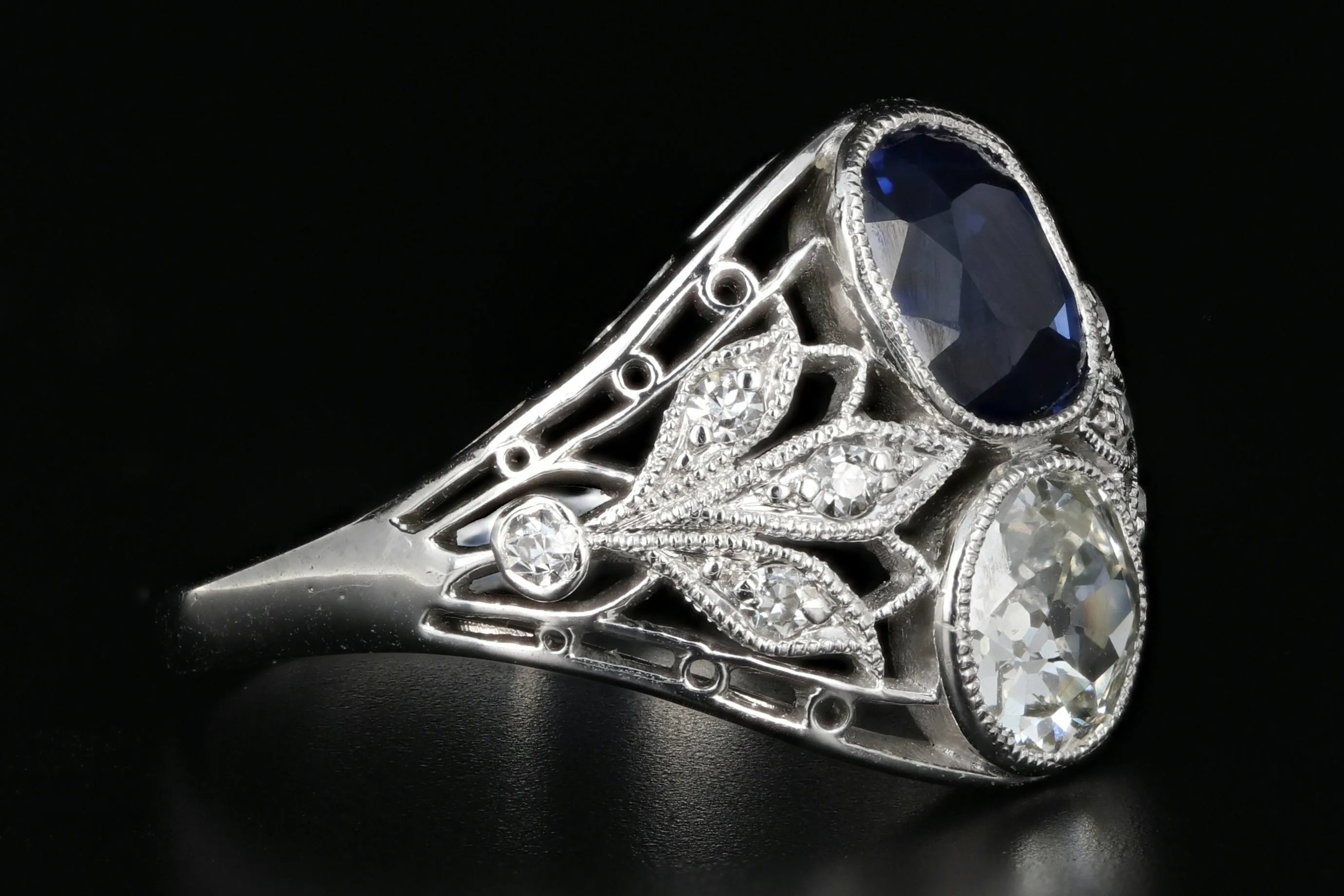 Art Deco Platinum GIA Certified No Heat Sapphire & Diamond Ring