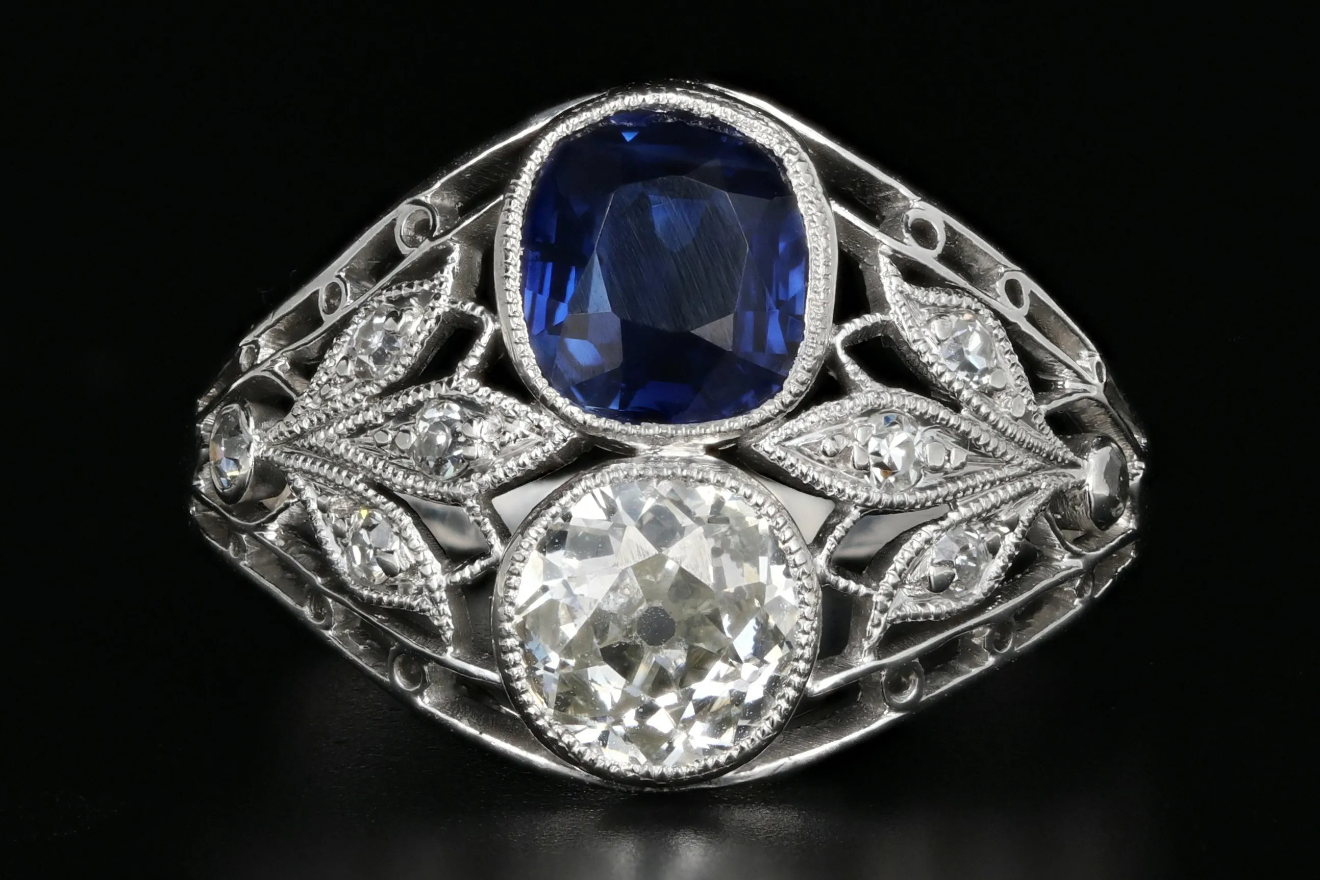 Art Deco Platinum GIA Certified No Heat Sapphire & Diamond Ring