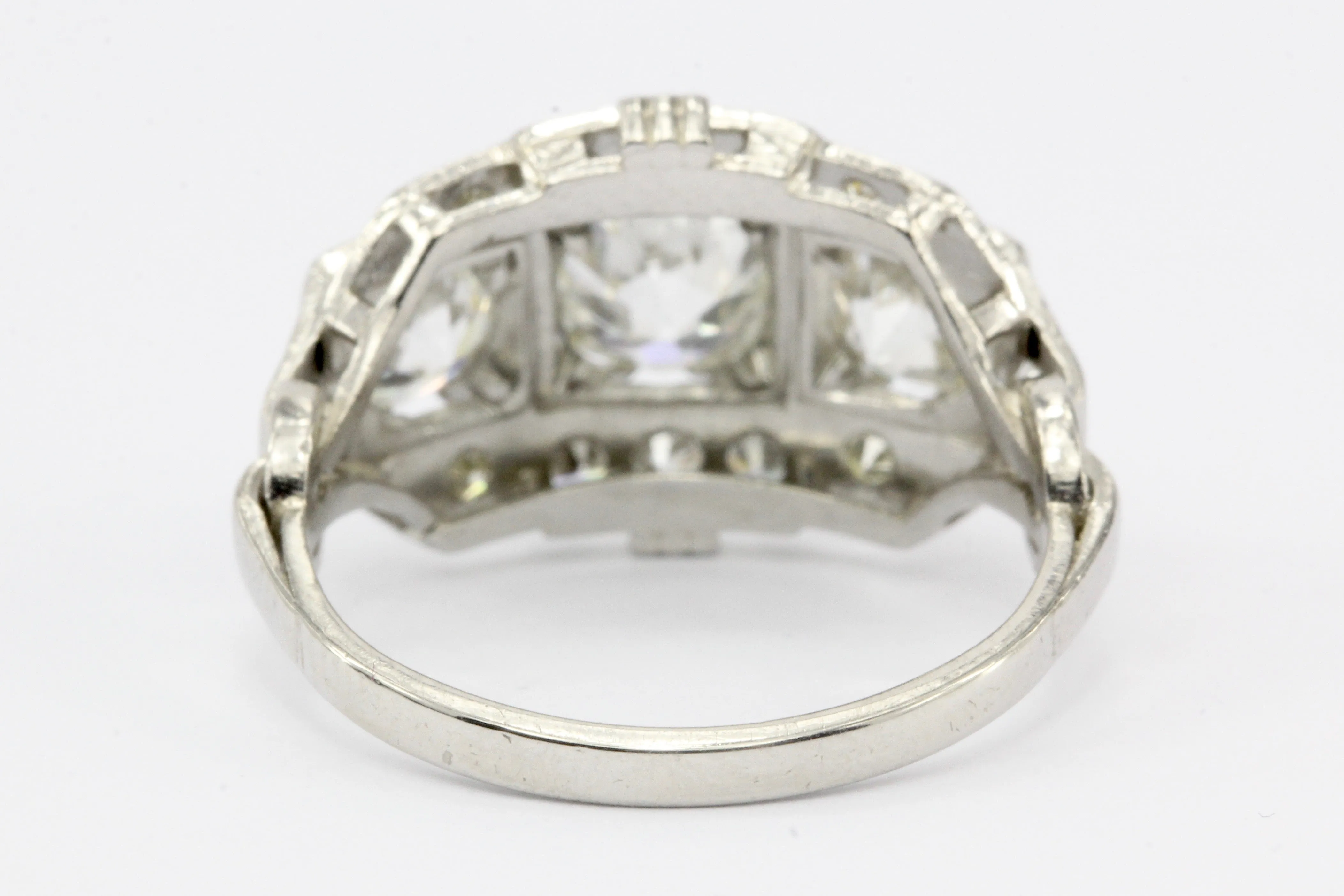 Art Deco Platinum Old European Cut Diamond 3 Stone Cluster Ring c.1920's