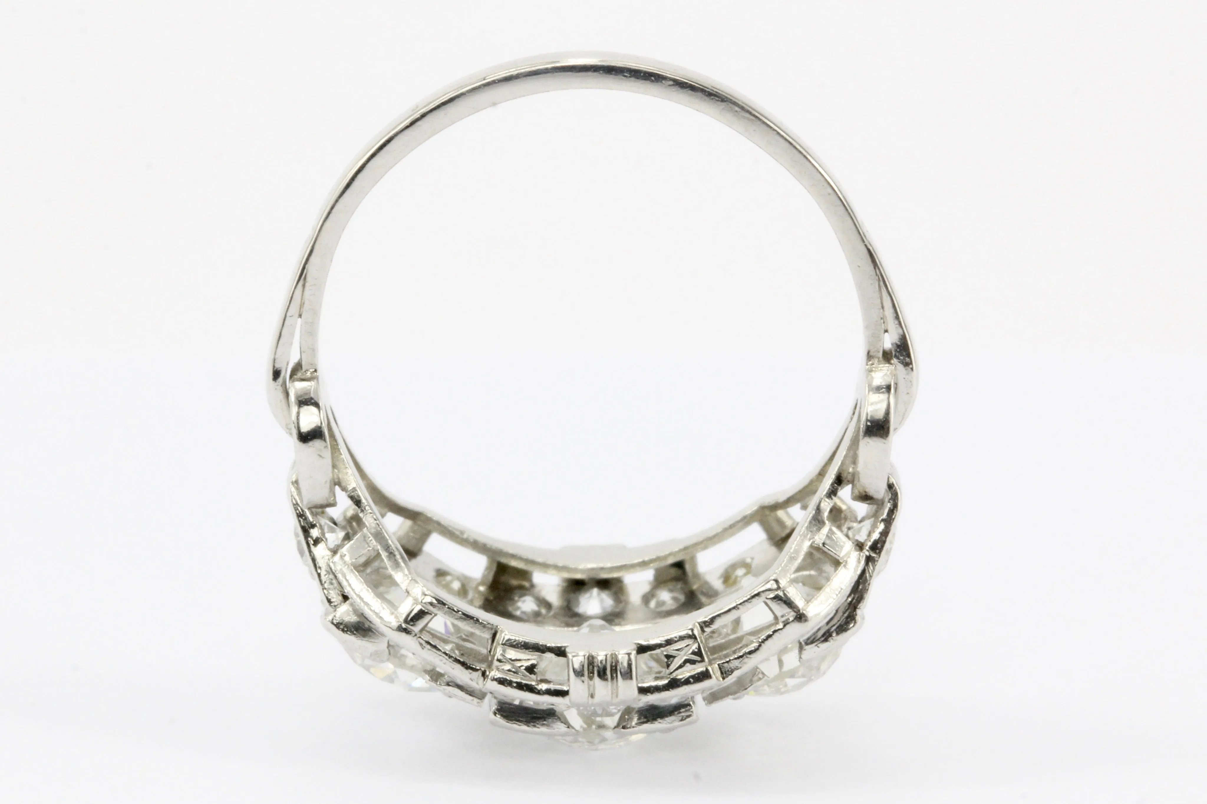Art Deco Platinum Old European Cut Diamond 3 Stone Cluster Ring c.1920's