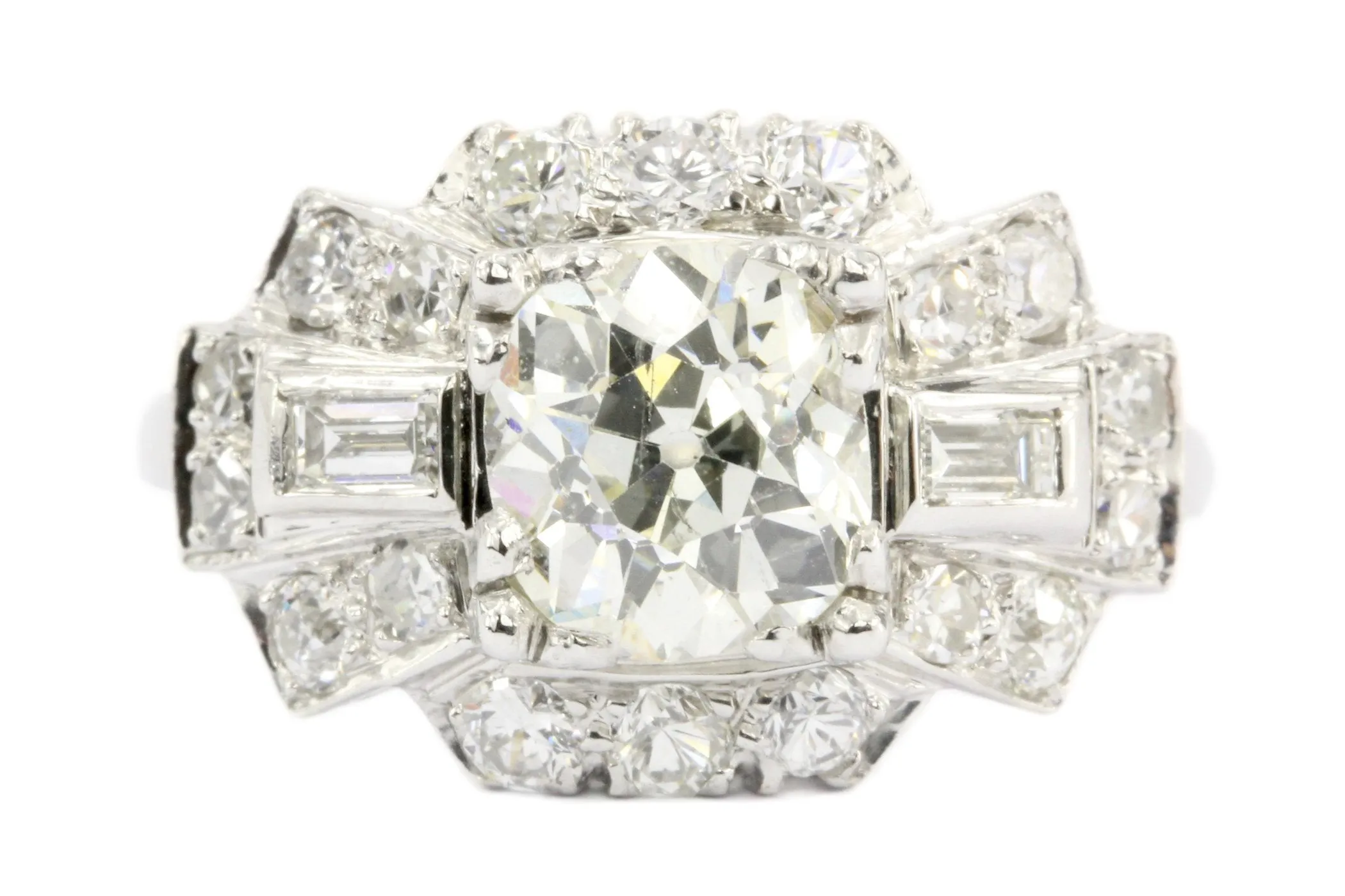 Art Deco Platinum Old European Cut Diamond Cluster Engagement Ring c.1920's