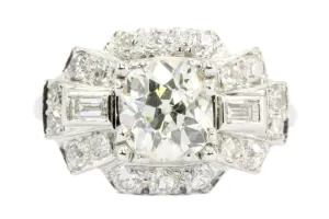 Art Deco Platinum Old European Cut Diamond Cluster Engagement Ring c.1920's
