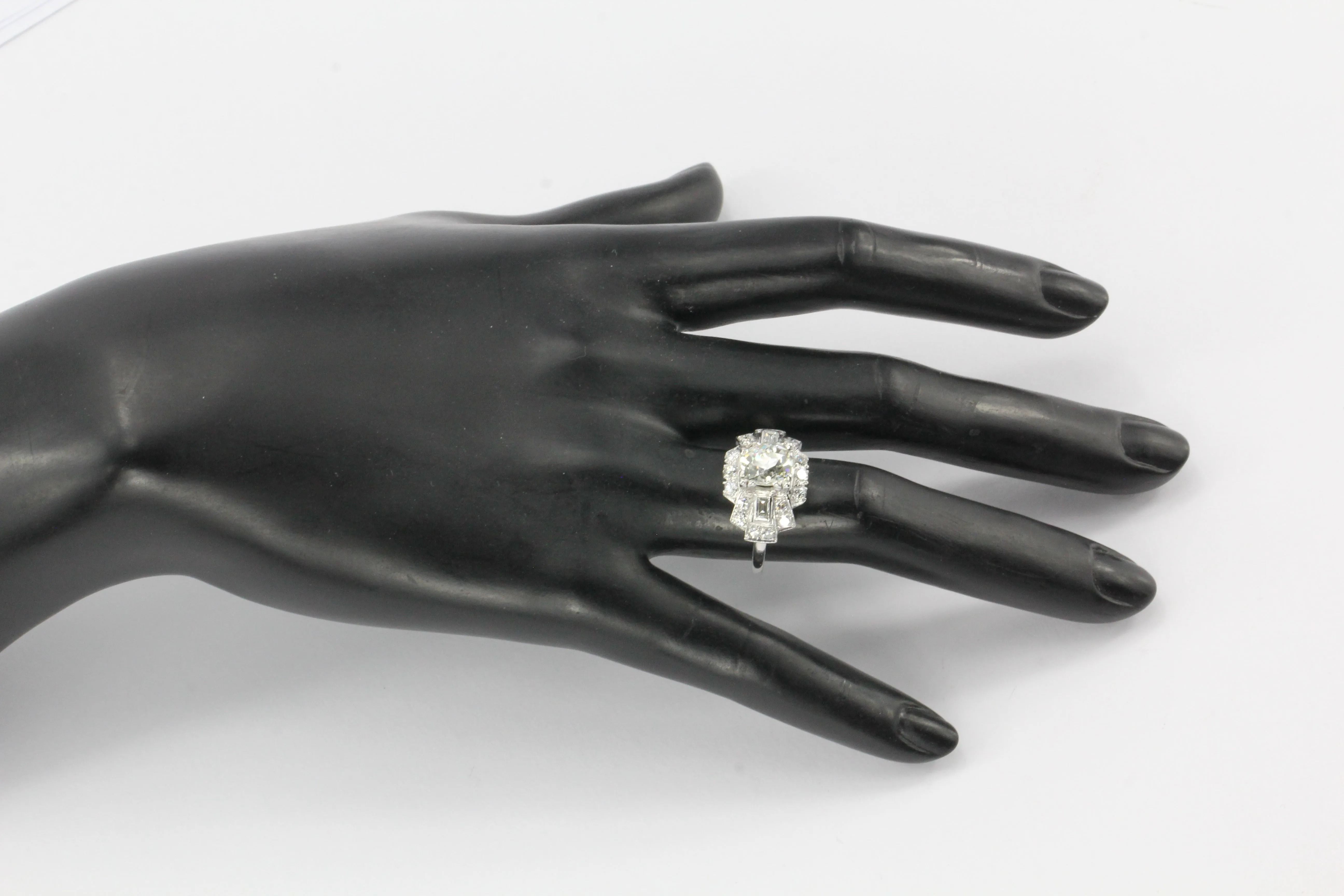 Art Deco Platinum Old European Cut Diamond Cluster Engagement Ring c.1920's