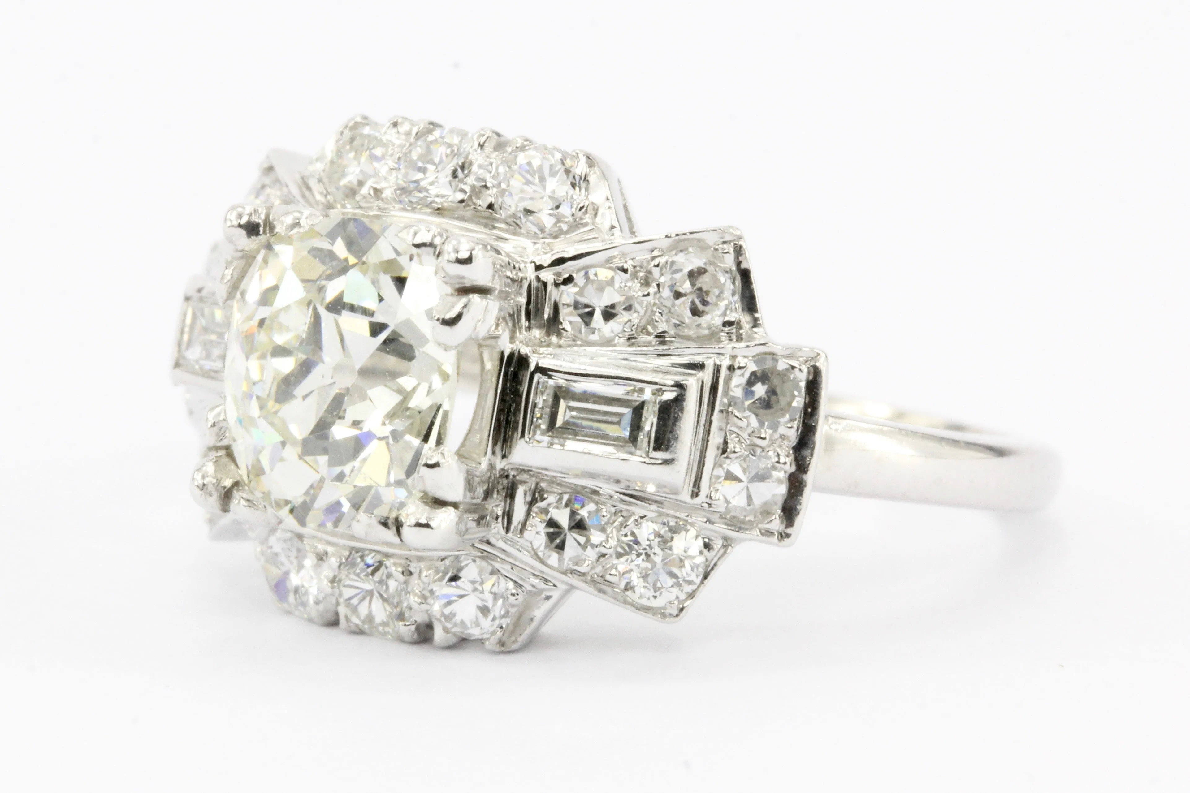 Art Deco Platinum Old European Cut Diamond Cluster Engagement Ring c.1920's