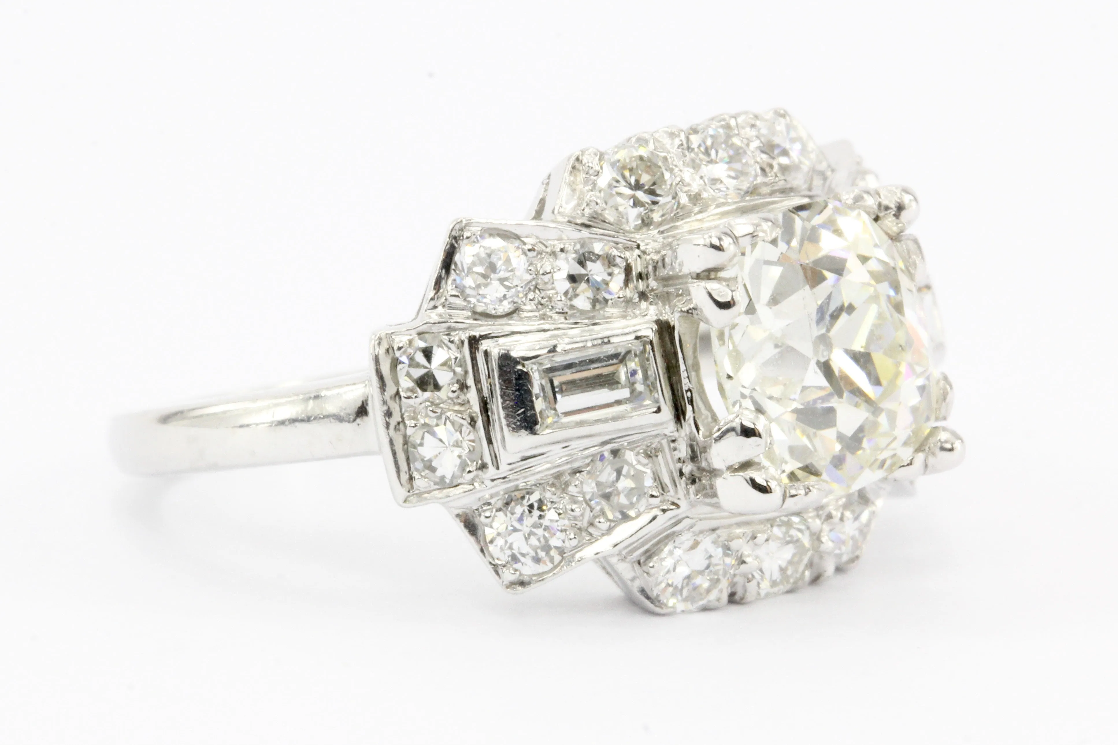 Art Deco Platinum Old European Cut Diamond Cluster Engagement Ring c.1920's