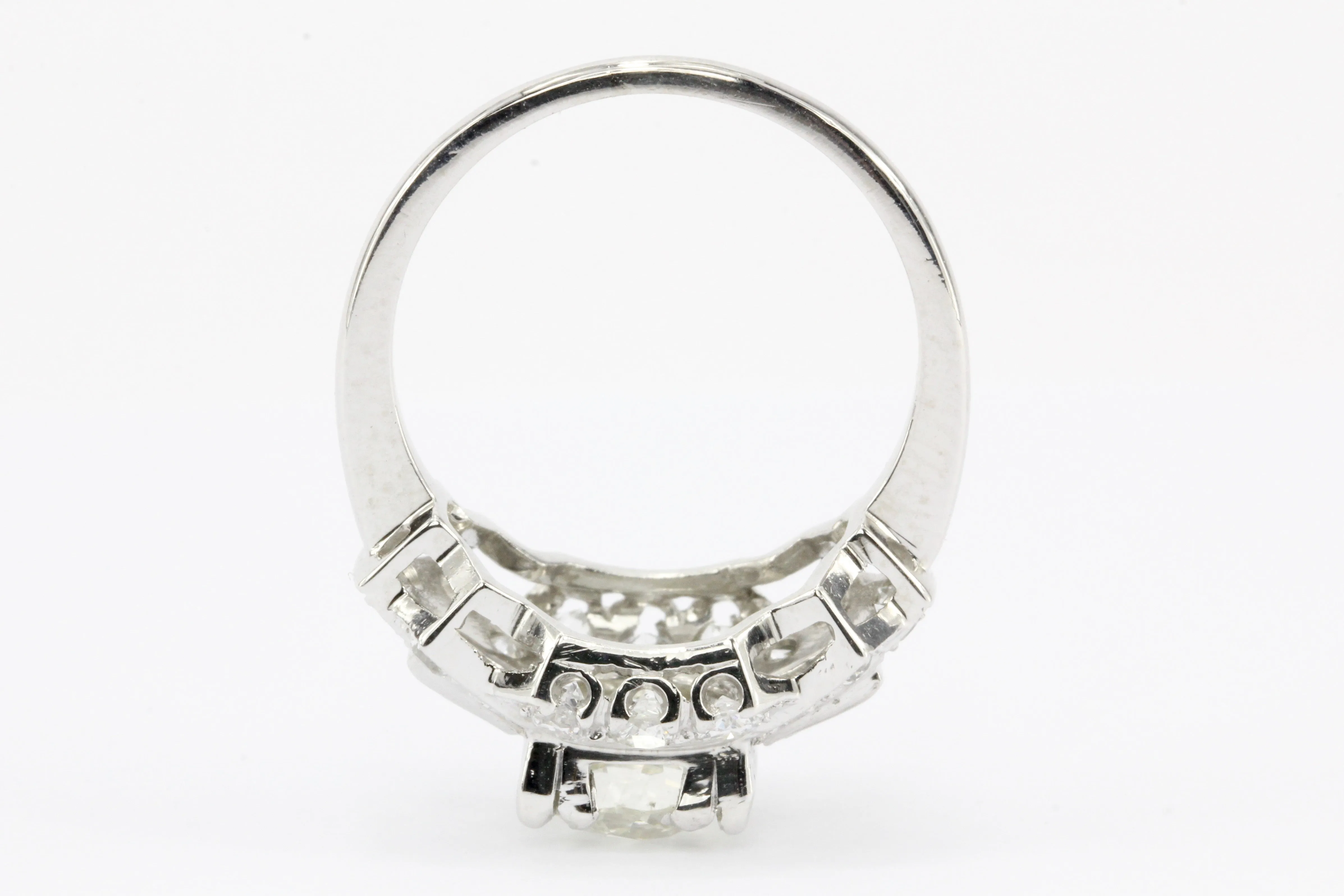 Art Deco Platinum Old European Cut Diamond Cluster Engagement Ring c.1920's