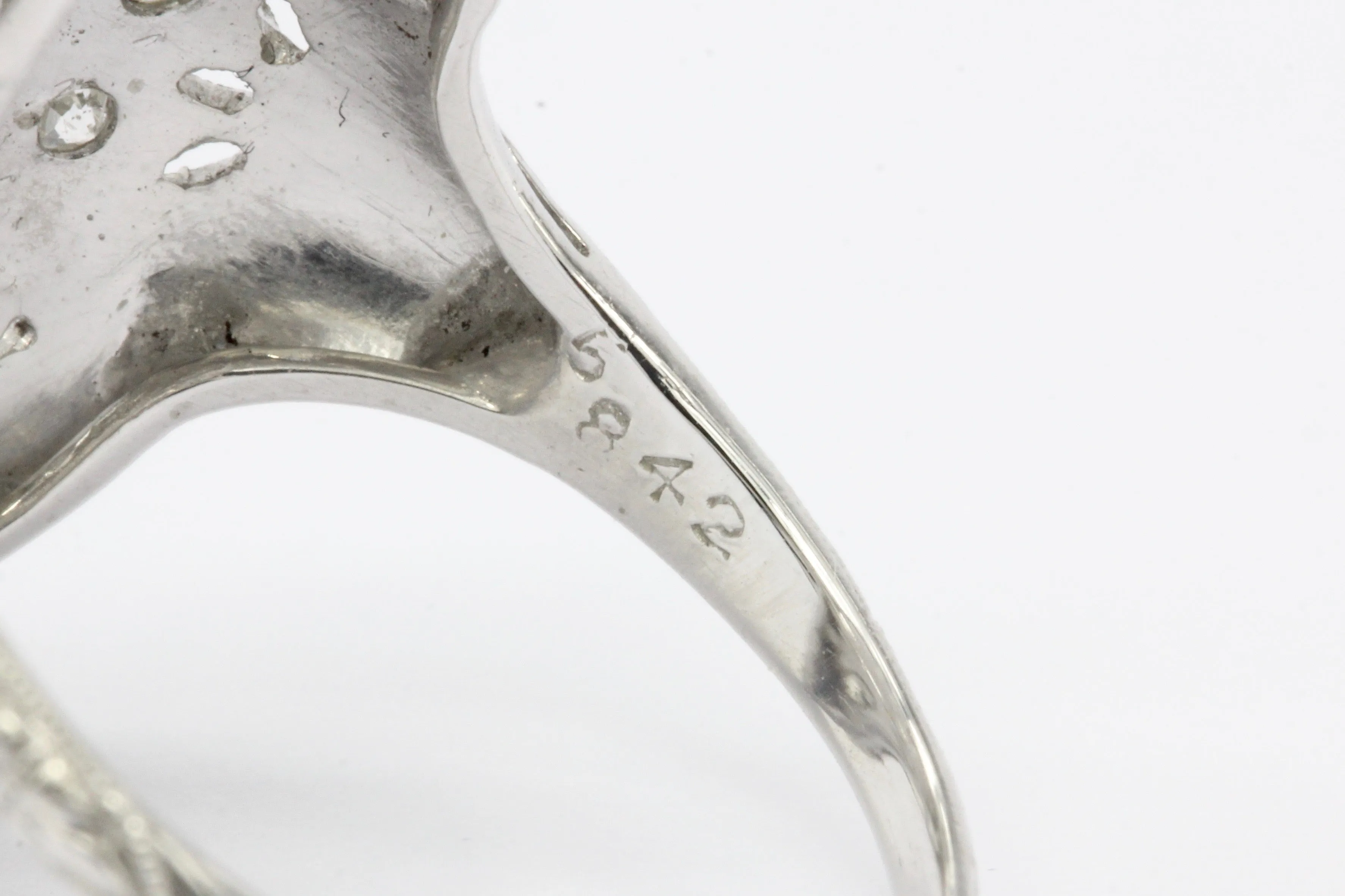 Art Deco Platinum Old European Cut Diamond Filigree Shield Ring c.1920's