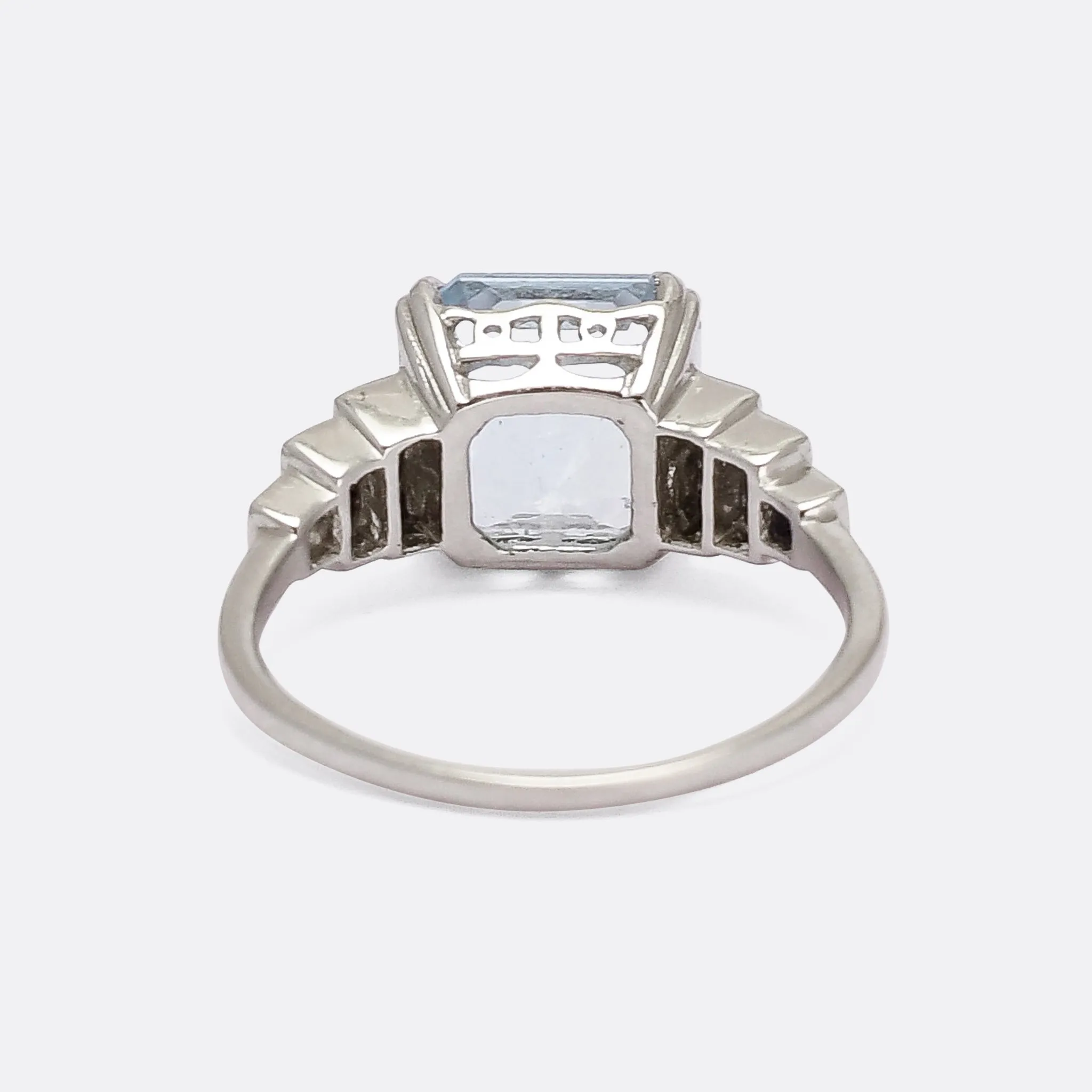 Art Deco Revival 3.14ct Aquamarine Stepped Shoulders Cocktail Ring