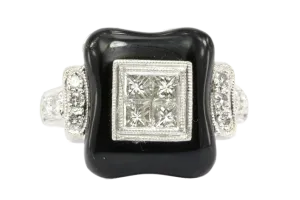 Art Deco Revival Platinum Diamond Onyx Ring