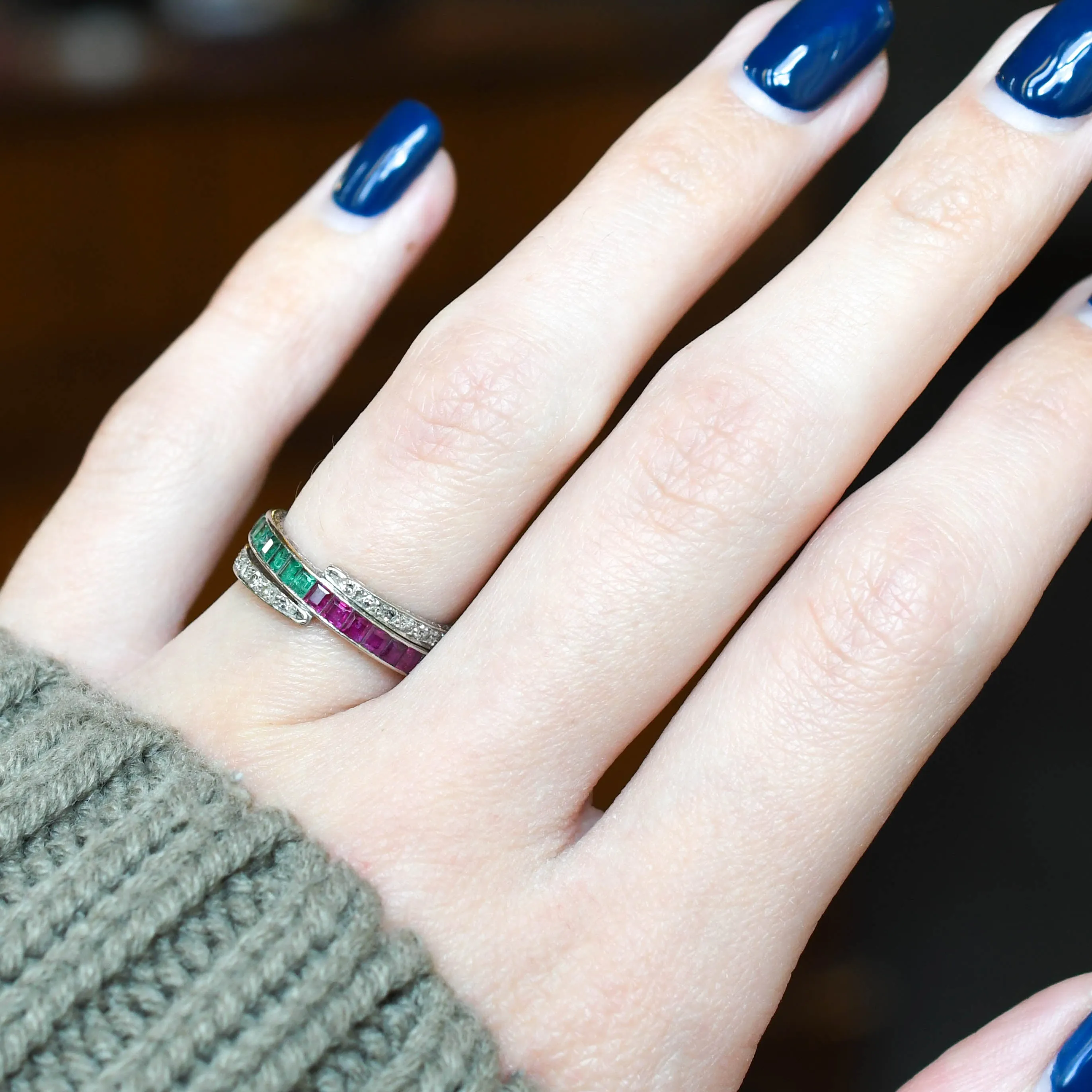 Art Deco Ruby, Emerald & Diamond "Day & Night" Eternity Ring