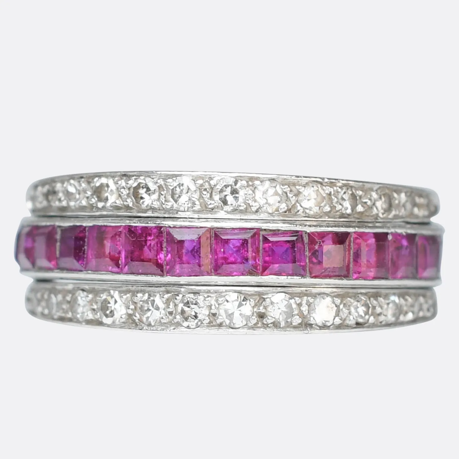 Art Deco Ruby, Emerald & Diamond "Day & Night" Eternity Ring