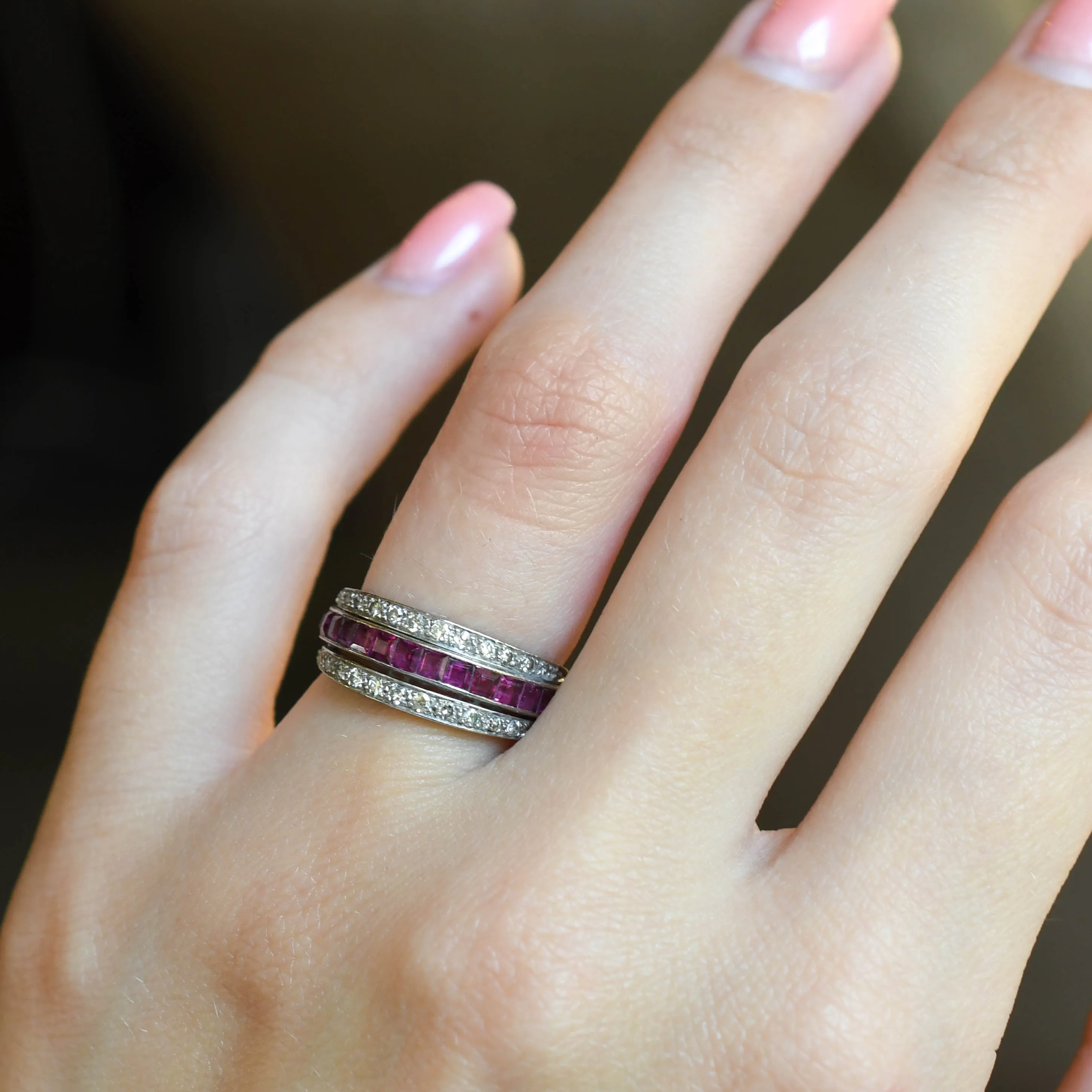 Art Deco Ruby, Emerald & Diamond "Day & Night" Eternity Ring