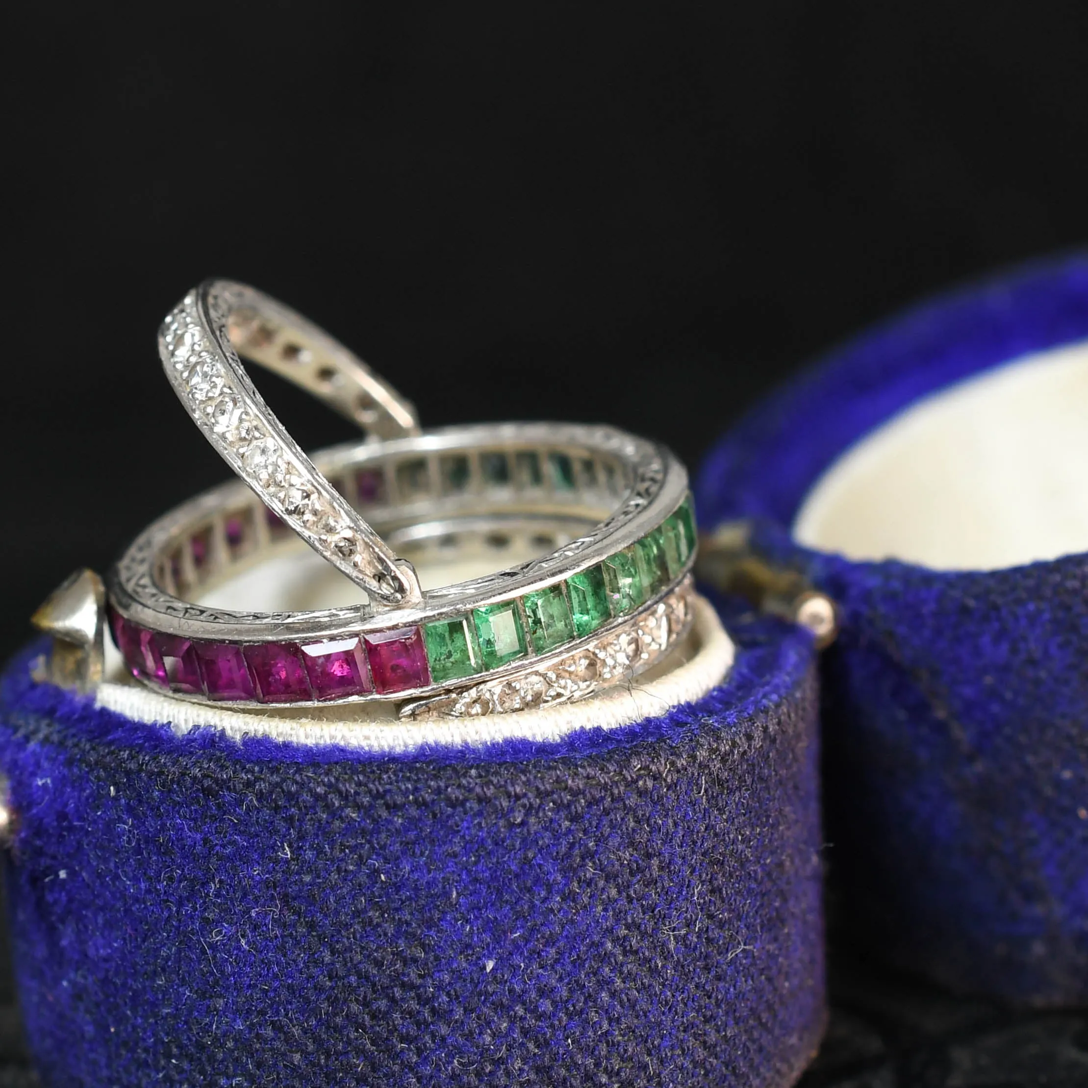 Art Deco Ruby, Emerald & Diamond "Day & Night" Eternity Ring