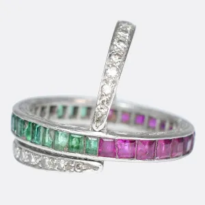 Art Deco Ruby, Emerald & Diamond "Day & Night" Eternity Ring