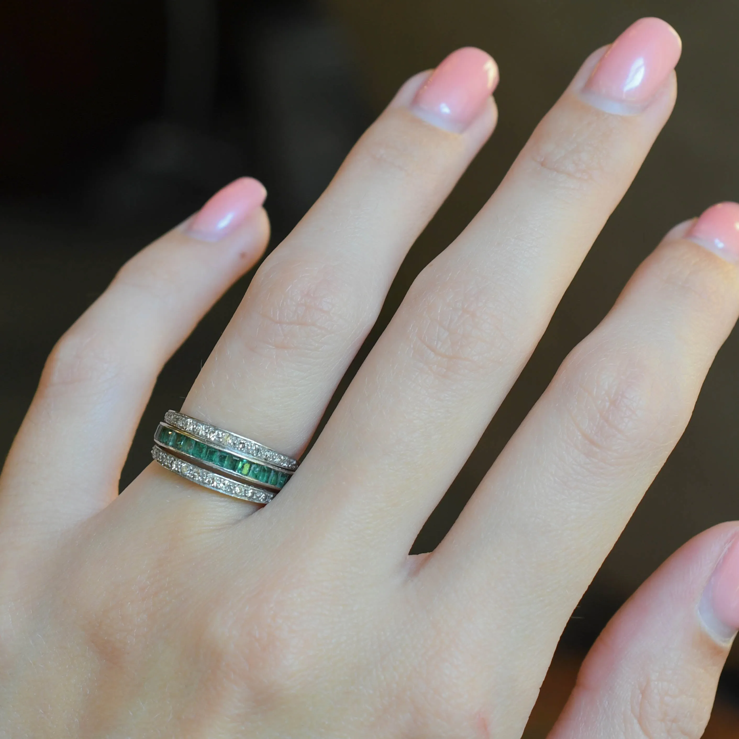 Art Deco Ruby, Emerald & Diamond "Day & Night" Eternity Ring