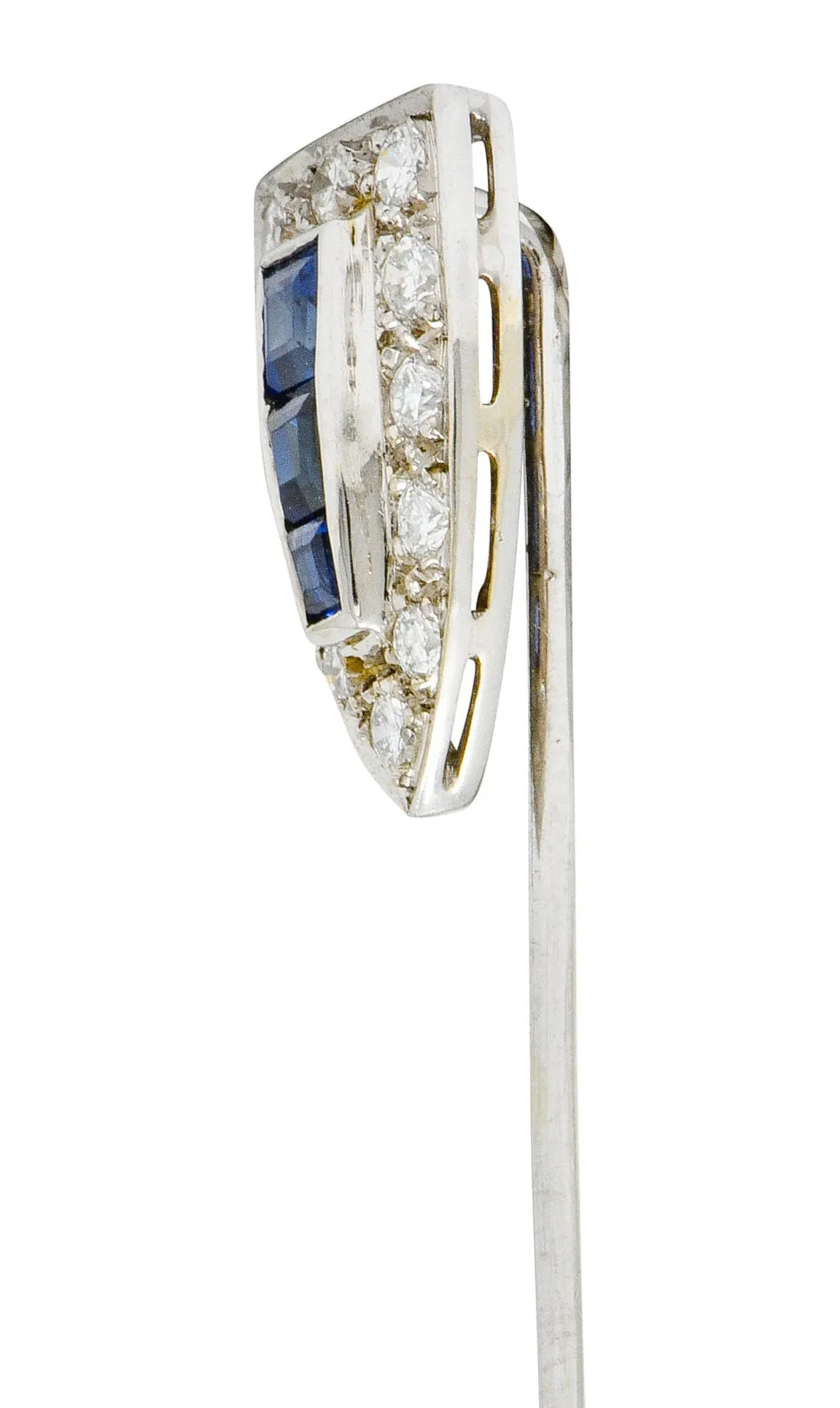 Art Deco Sapphire Diamond 14 Karat White Gold Shield Stickpin