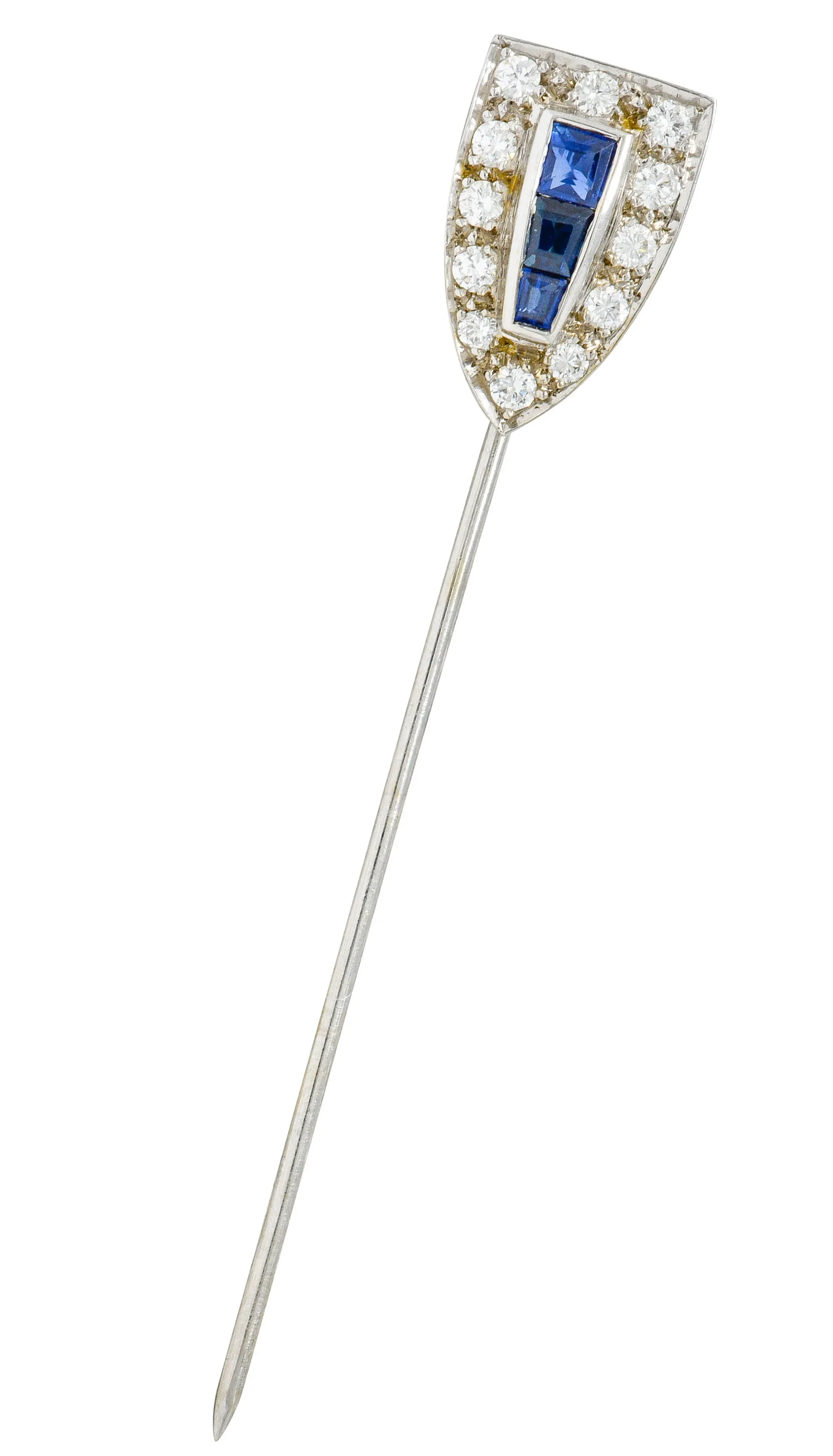 Art Deco Sapphire Diamond 14 Karat White Gold Shield Stickpin