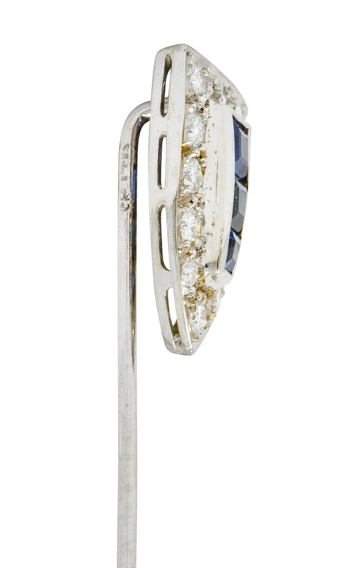Art Deco Sapphire Diamond 14 Karat White Gold Shield Stickpin