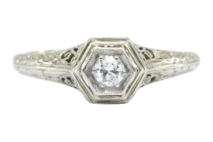 Art Deco S.Kind & Son 19K White Gold Old European Diamond Engagement Ring 1920's