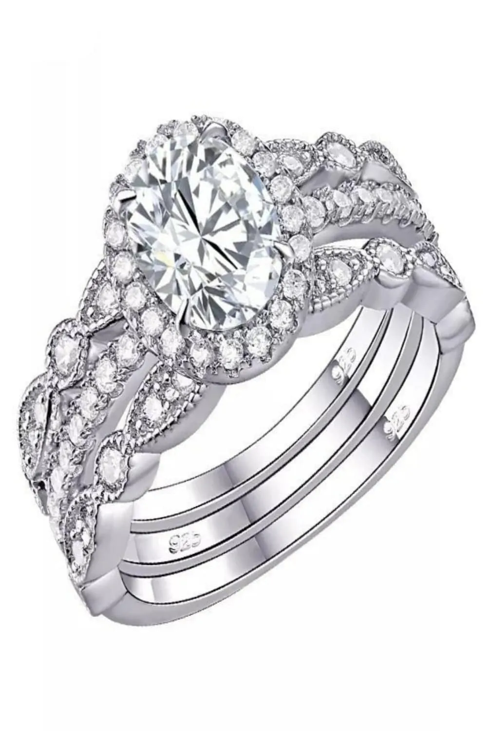 Art Deco Sterling Silver 3 Pc Ring Set