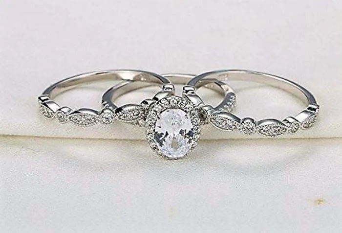 Art Deco Sterling Silver 3 Pc Ring Set