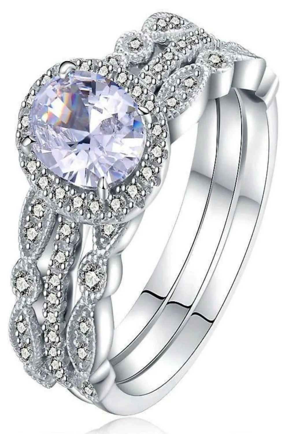 Art Deco Sterling Silver 3 Pc Ring Set