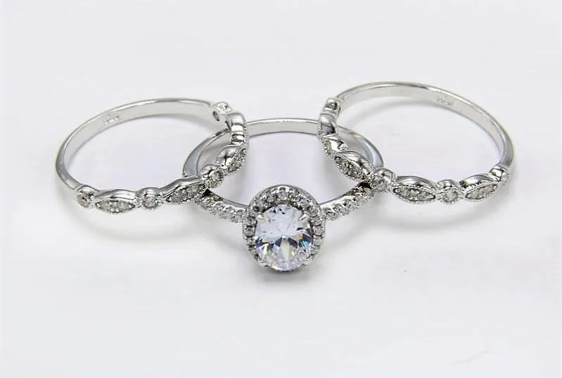 Art Deco Sterling Silver 3 Pc Ring Set