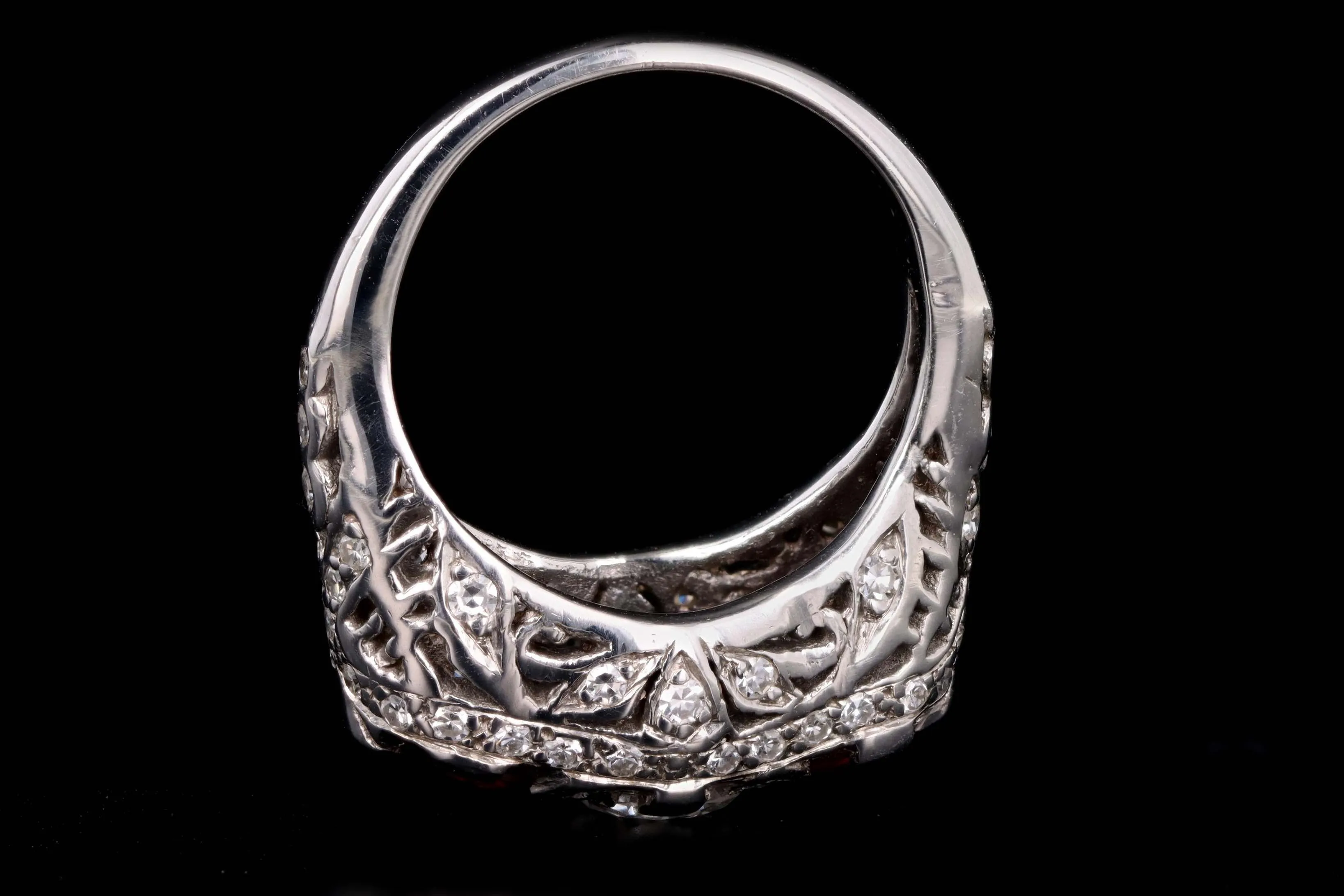 Art Deco Style 14K White Gold Diamond and Ruby Three Stone Ring